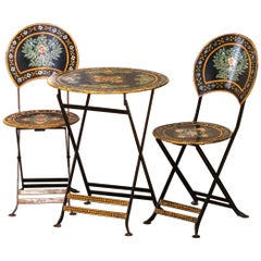 Early 20th Century French Hand-Painted Wrought Iron Folding Bistro Set, 3 Pieces