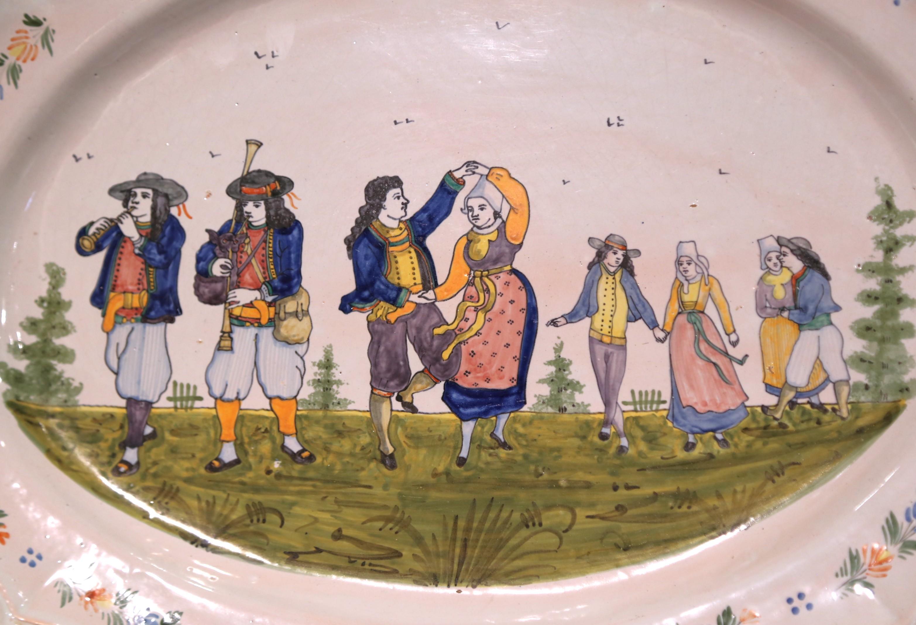 Early 20th Century French HB Quimper Faïence Oval Wall Platter, 