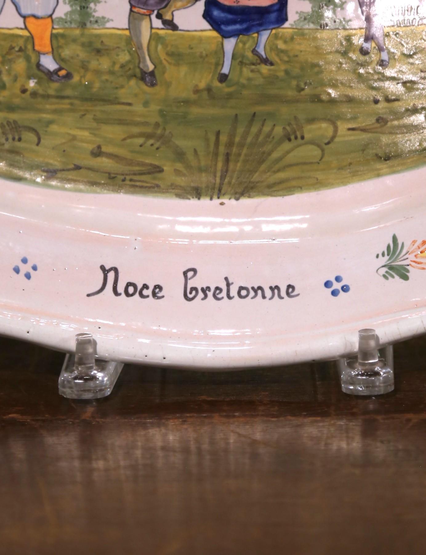 Early 20th Century French HB Quimper Faïence Oval Wall Platter, 
