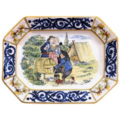 Early 20th Century French HB Quimper Hand-Painted Faience Platter