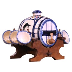Barile da liquore in maiolica Henriot Quimper dei primi del Novecento con set di bicchieri