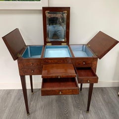 Early 20th Century French Hinged Mirror Top Dressing Table in Burr Walnut