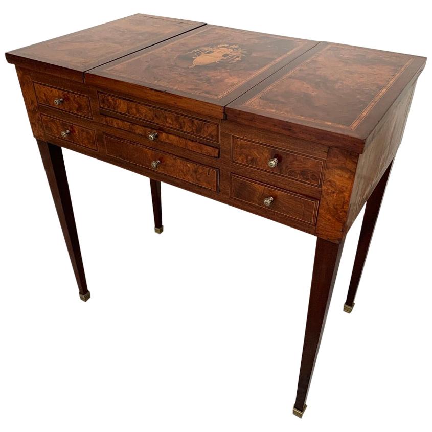 Early 20th Century French Hinged Mirror Top Dressing Table in Burr Walnut
