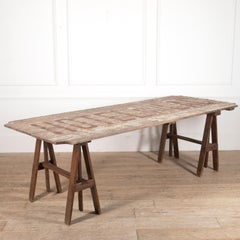 Early 20th Century French Hotel Sign Trestle Table