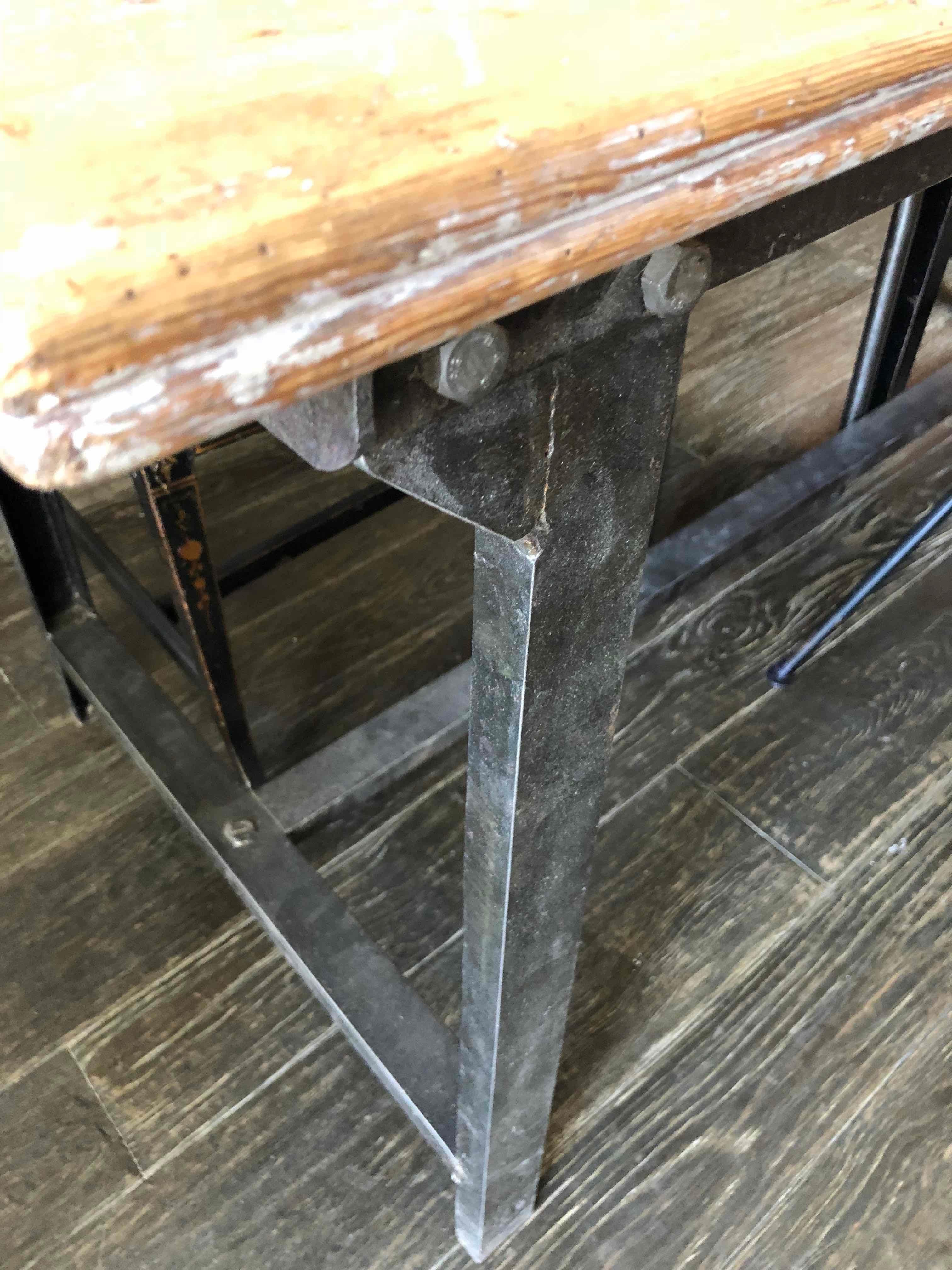 Early 20th century French industrial metal and wood table. 