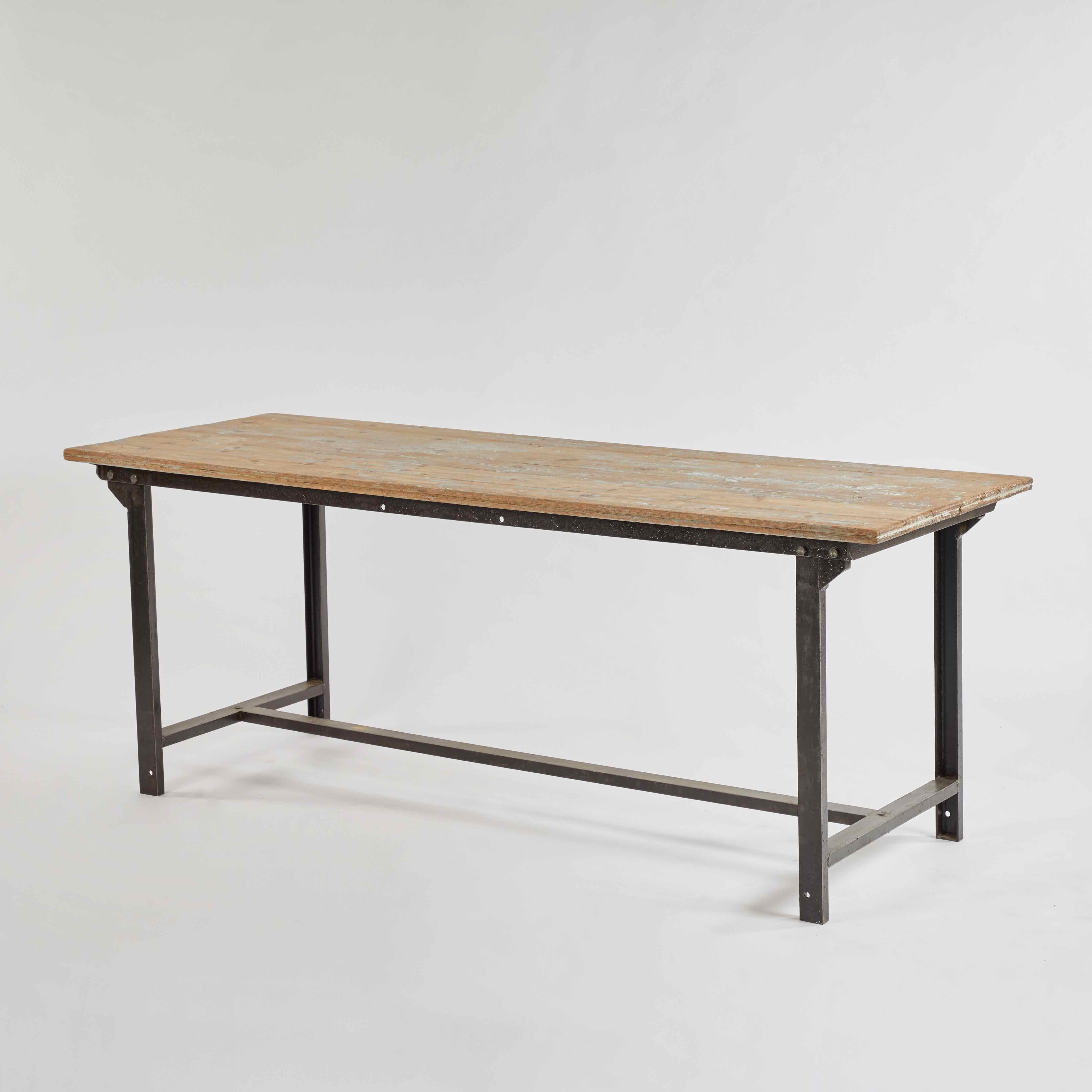 Early 20th Century French Industrial Metal and Wood Table 1