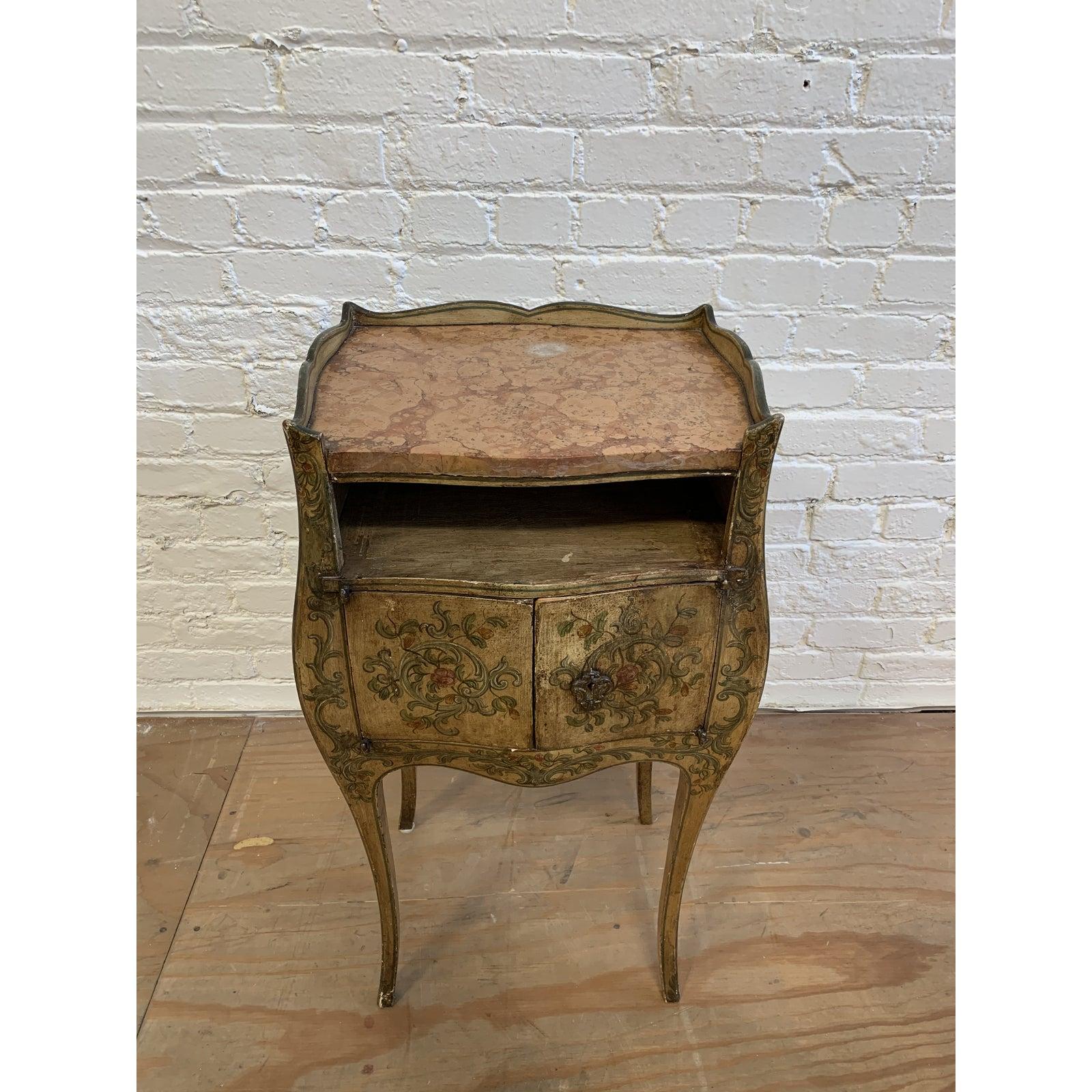 Early 20th Century French Inspired Hand Painted Side Cabinet and Marble Top In Good Condition For Sale In San Francisco, CA