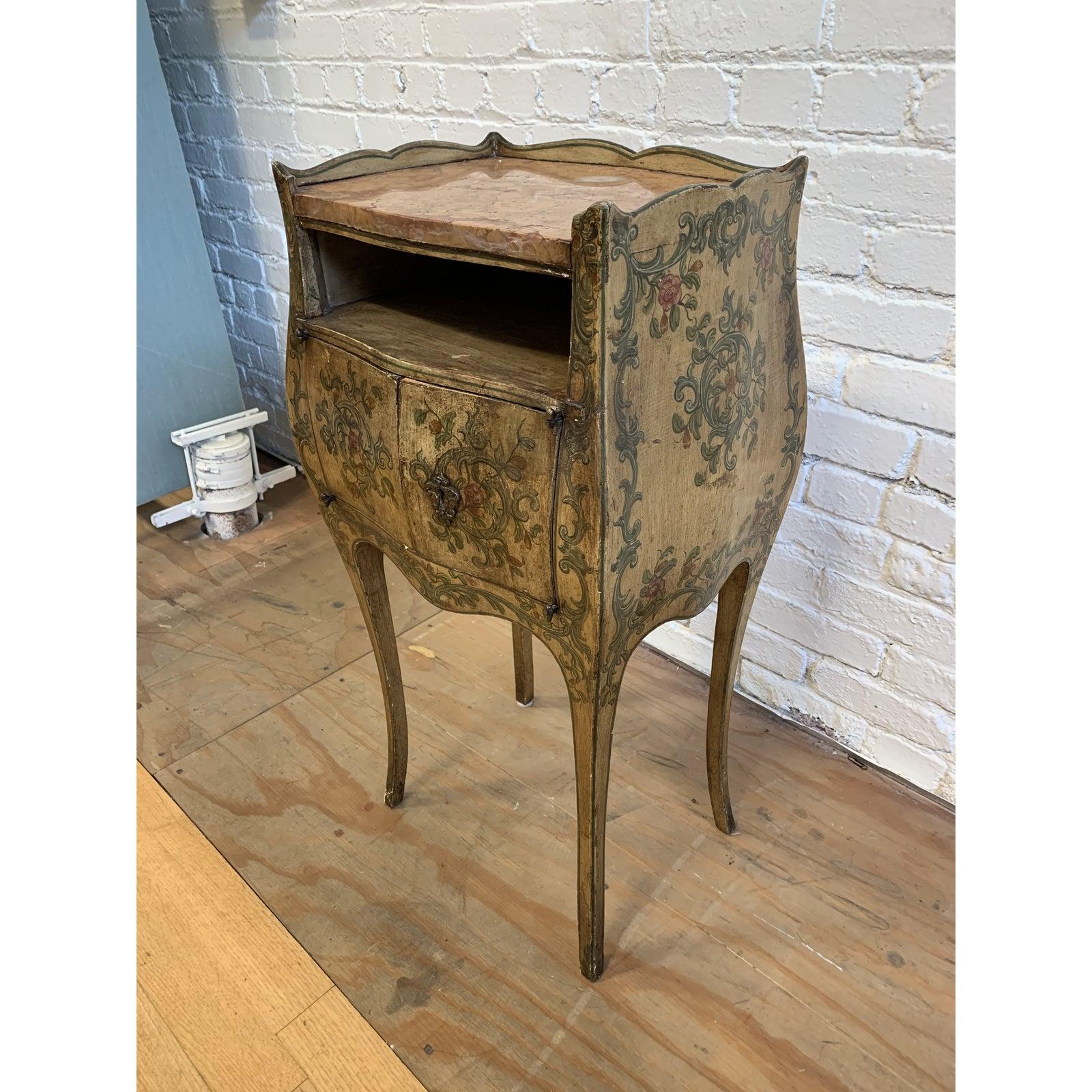 Early 20th Century French Inspired Hand Painted Side Cabinet and Marble Top For Sale 5