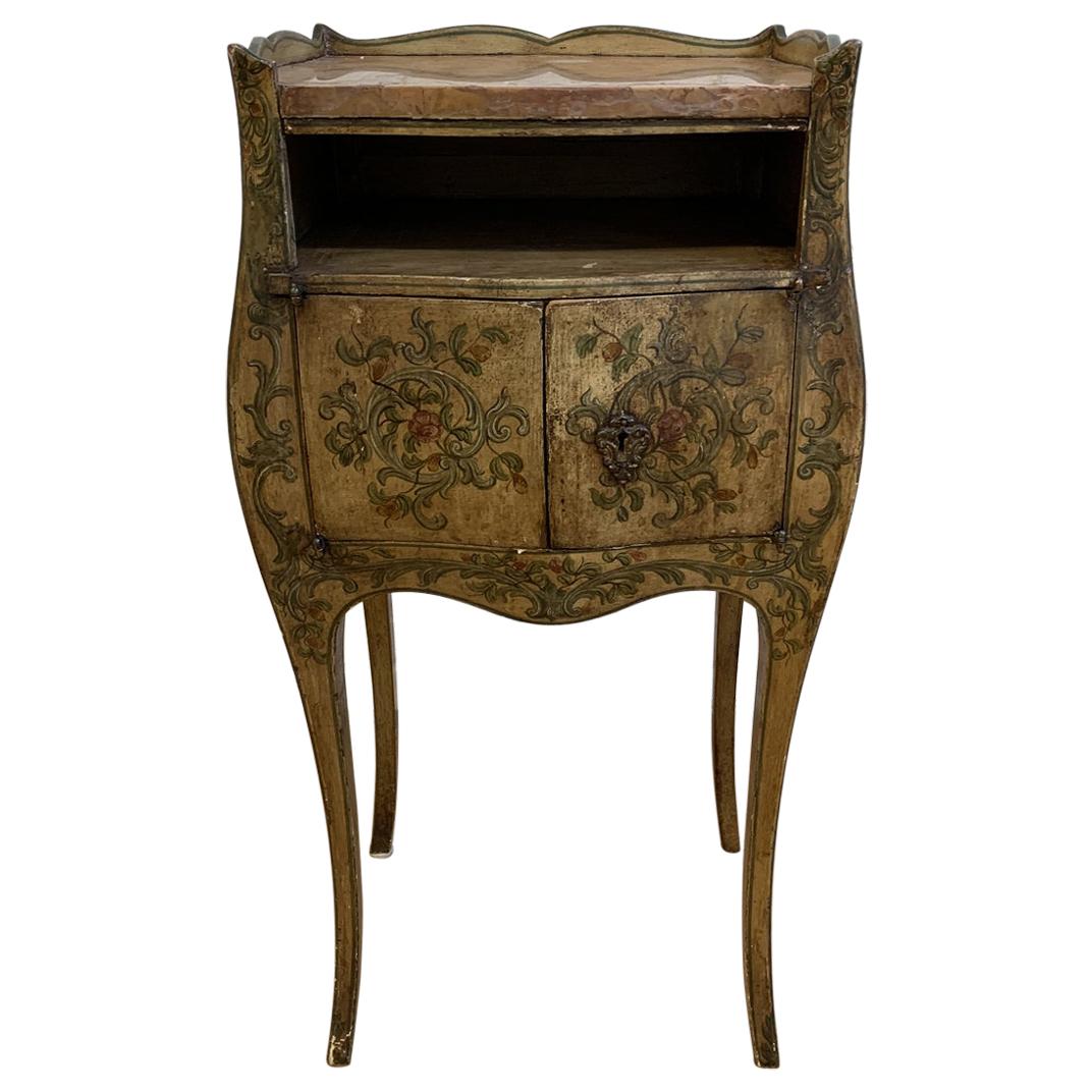 Early 20th Century French Inspired Hand Painted Side Cabinet and Marble Top For Sale