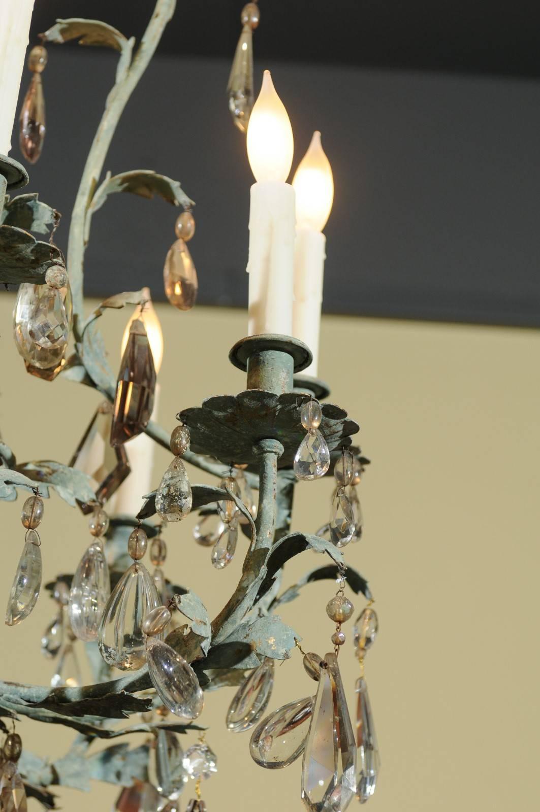 Early 20th Century French Iron and Crystal Chandelier, circa 1900 For Sale 7