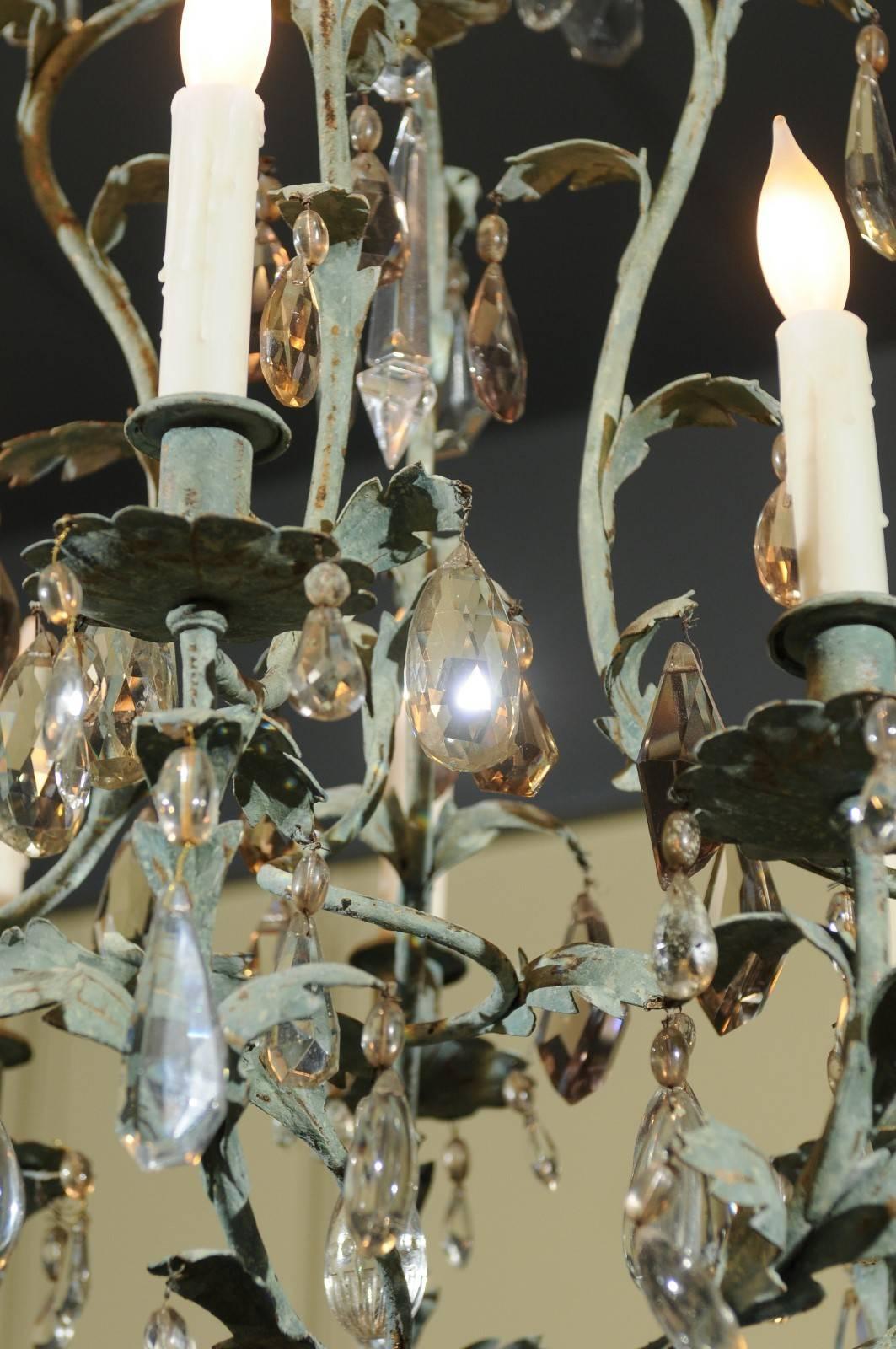 Early 20th Century French Iron and Crystal Chandelier, circa 1900 In Good Condition For Sale In Atlanta, GA