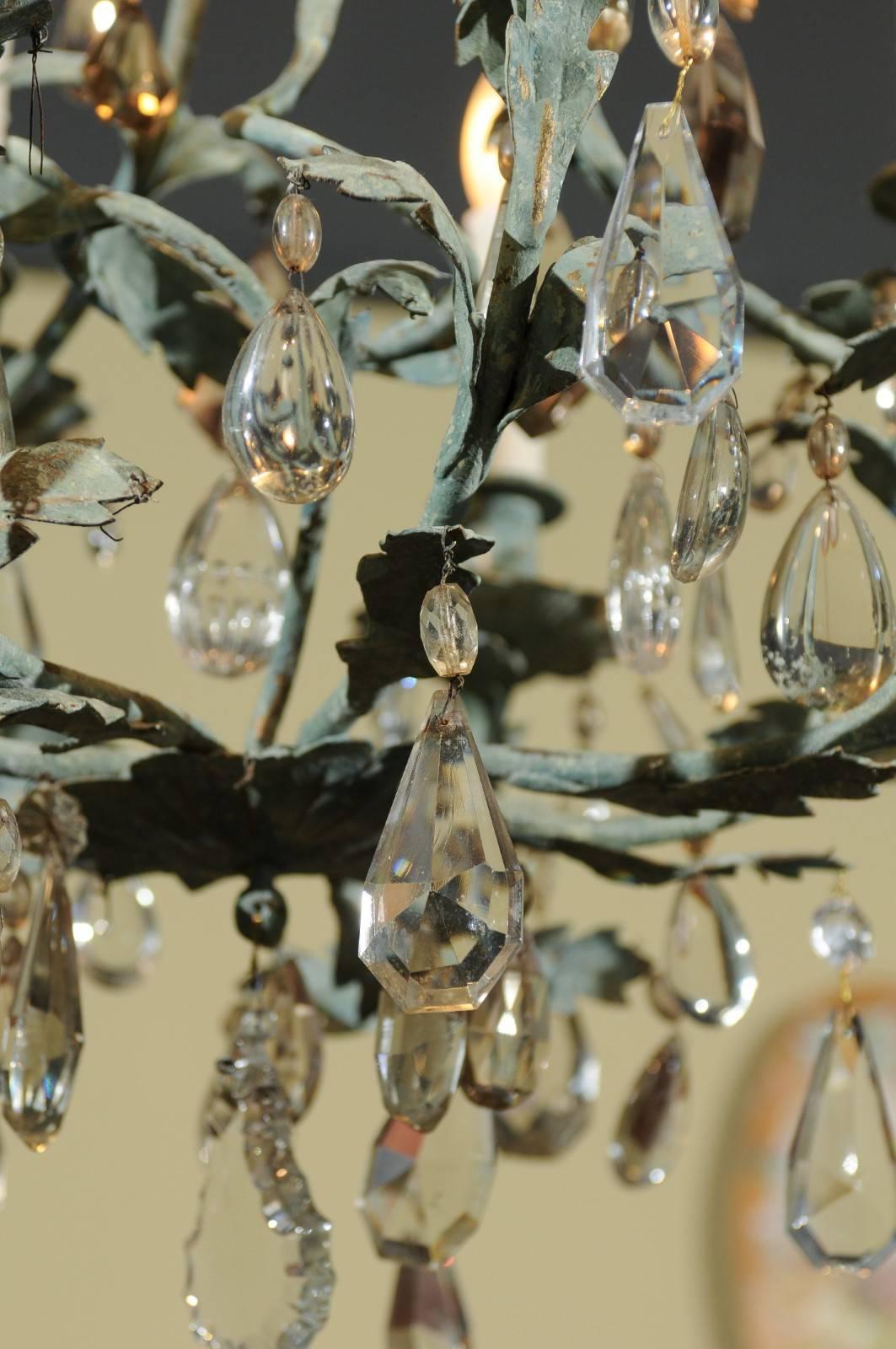 Early 20th Century French Iron and Crystal Chandelier, circa 1900 For Sale 1