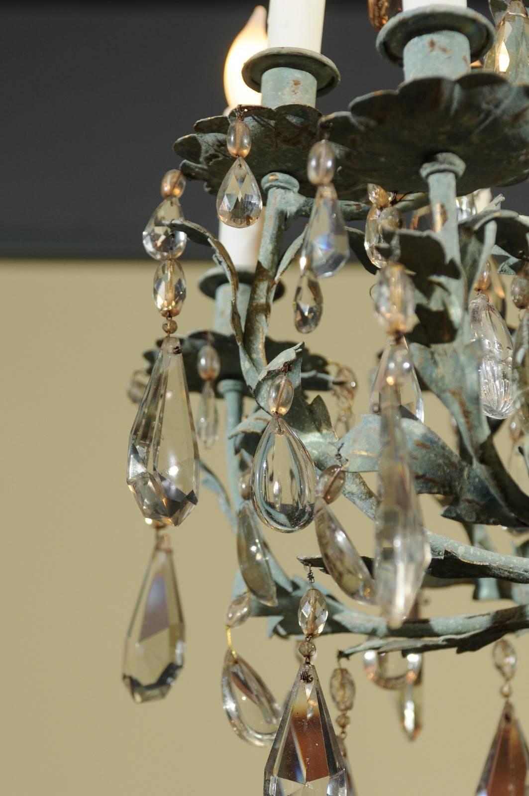 Early 20th Century French Iron and Crystal Chandelier, circa 1900 For Sale 2