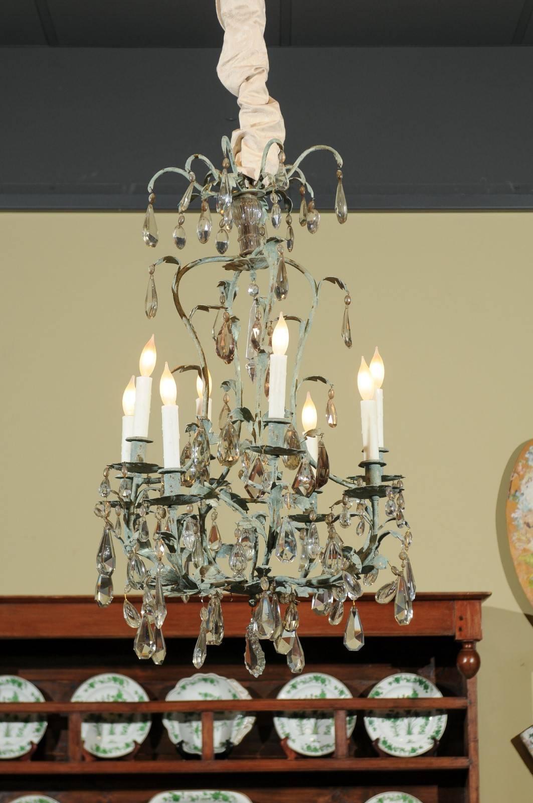 Early 20th Century French Iron and Crystal Chandelier, circa 1900 For Sale 3