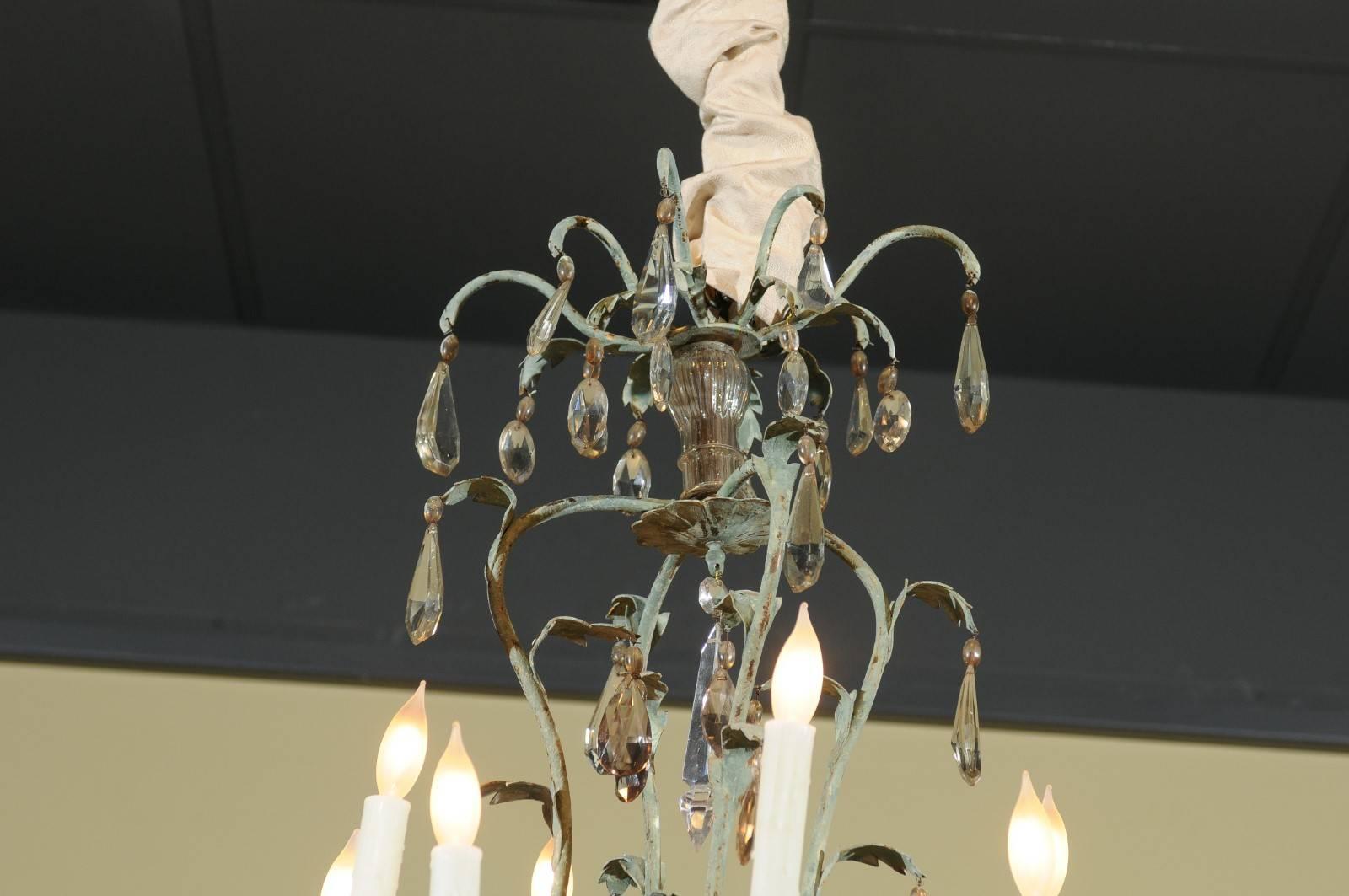 Early 20th Century French Iron and Crystal Chandelier, circa 1900 For Sale 5