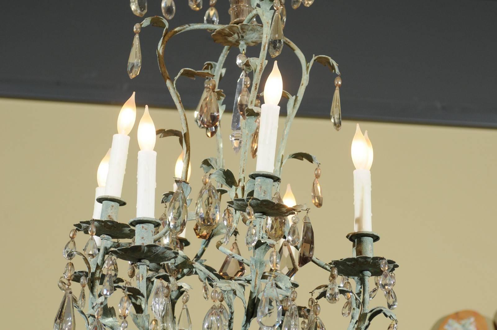 Early 20th Century French Iron and Crystal Chandelier, circa 1900 For Sale 6