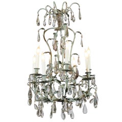 Early 20th Century French Iron and Crystal Chandelier, circa 1900