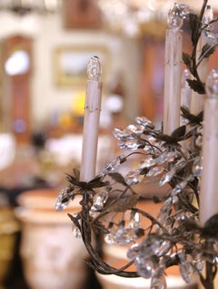 Lampadario floreale francese in ferro e cristallo dei primi del Novecento