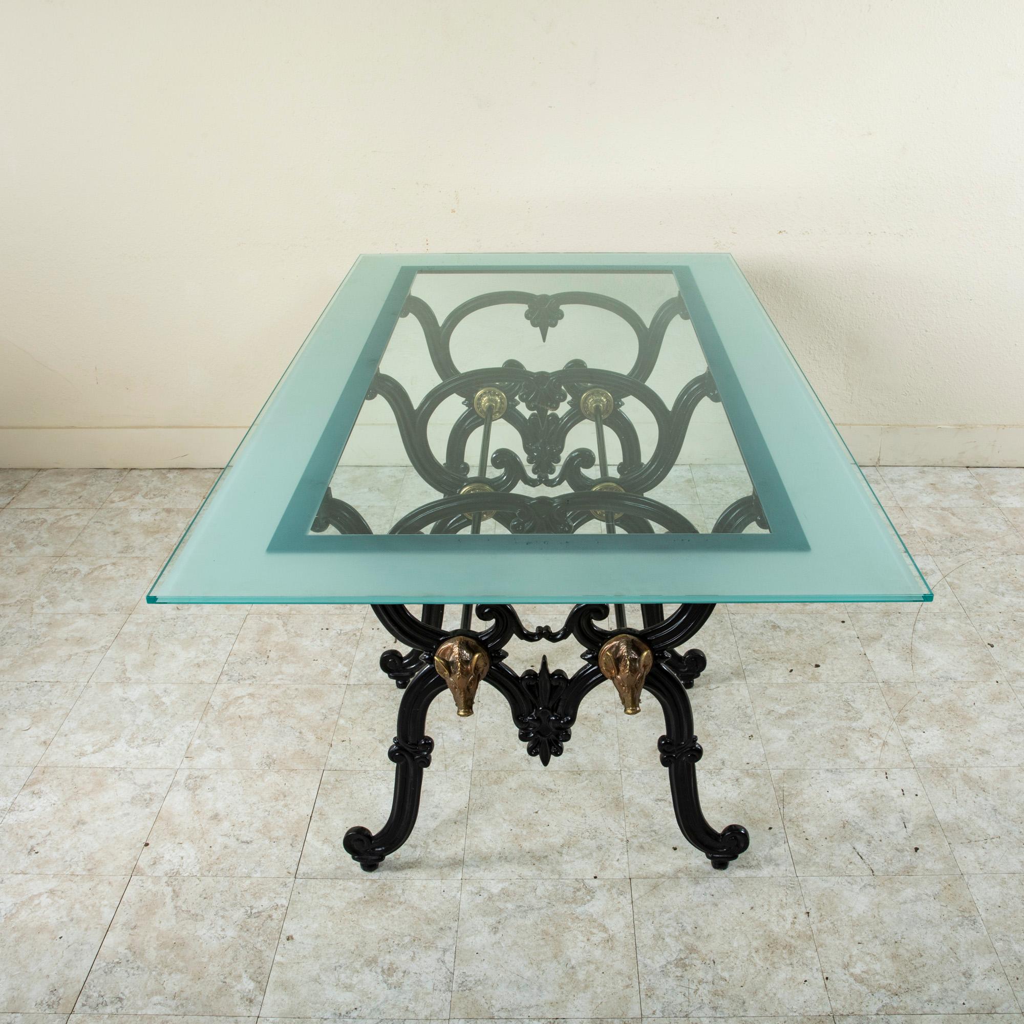 Etched Early 20th Century French Iron and Glass Dining Table with Wild Boars For Sale