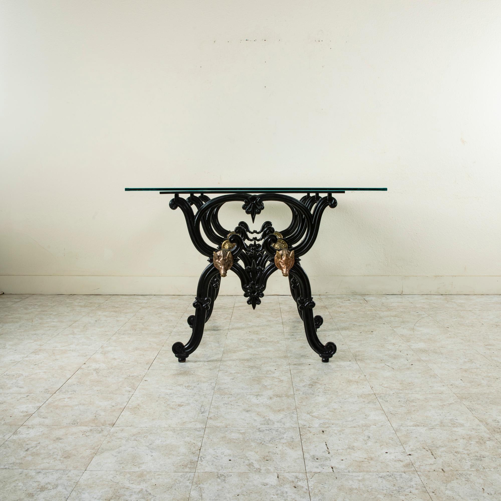 Early 20th Century French Iron and Glass Dining Table with Wild Boars For Sale 1