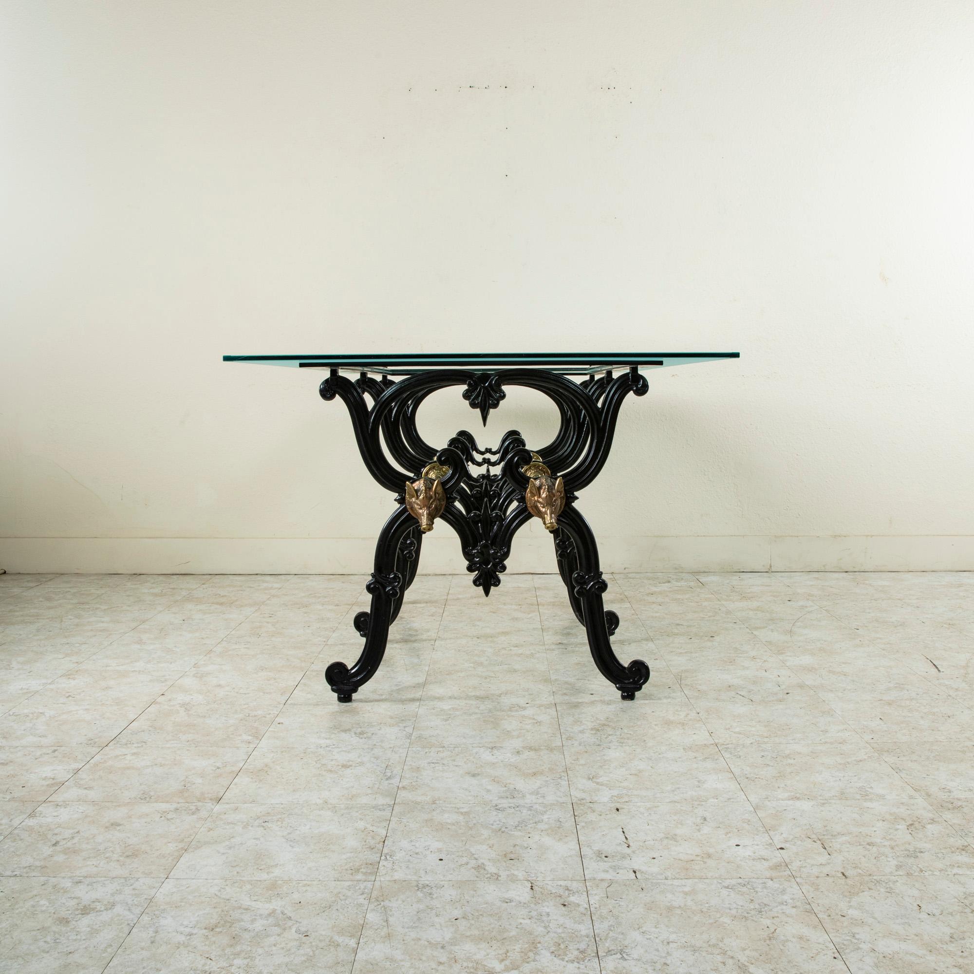 Early 20th Century French Iron and Glass Dining Table with Wild Boars For Sale 3