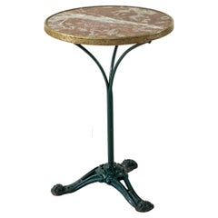 Antique Early 20th Century French Iron and Marble Bistro Table with Brass Trim