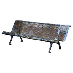 Antique Early 20th Century French Iron and Metal Garden Bench with Curved Back and Seat