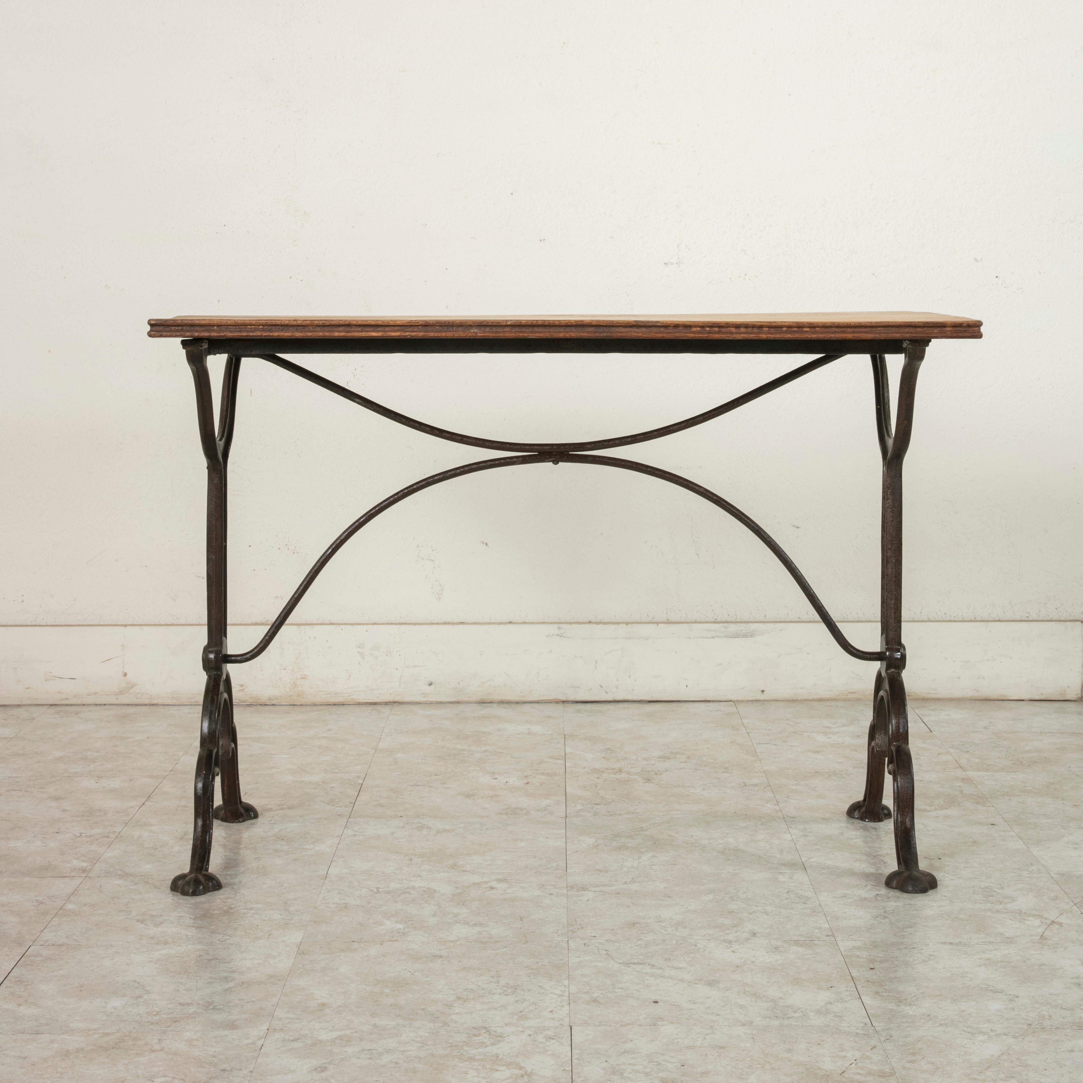 Early 20th Century French Iron and Oak Bistro Table or Cafe Table 1