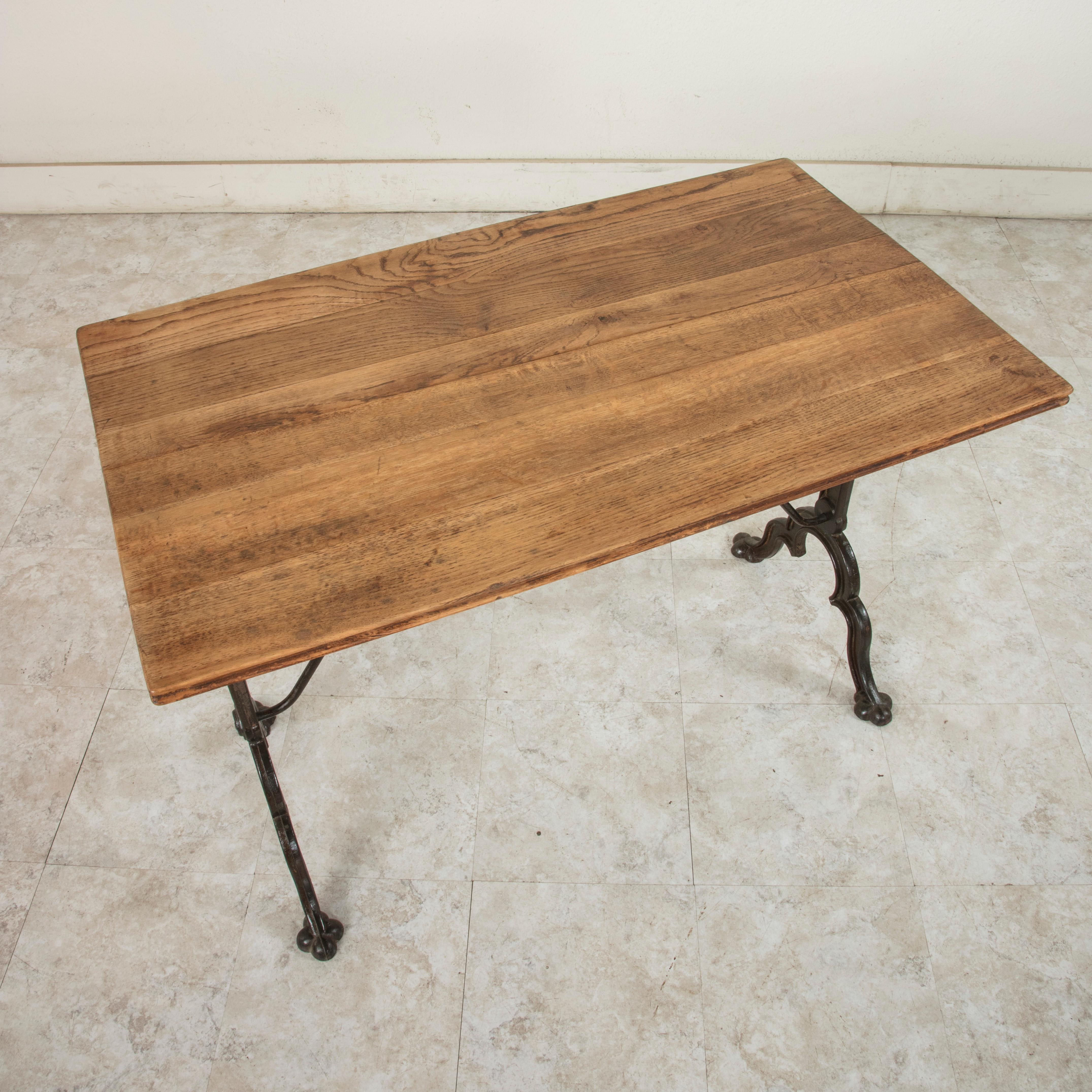 Early 20th Century French Iron and Oak Bistro Table or Cafe Table 3