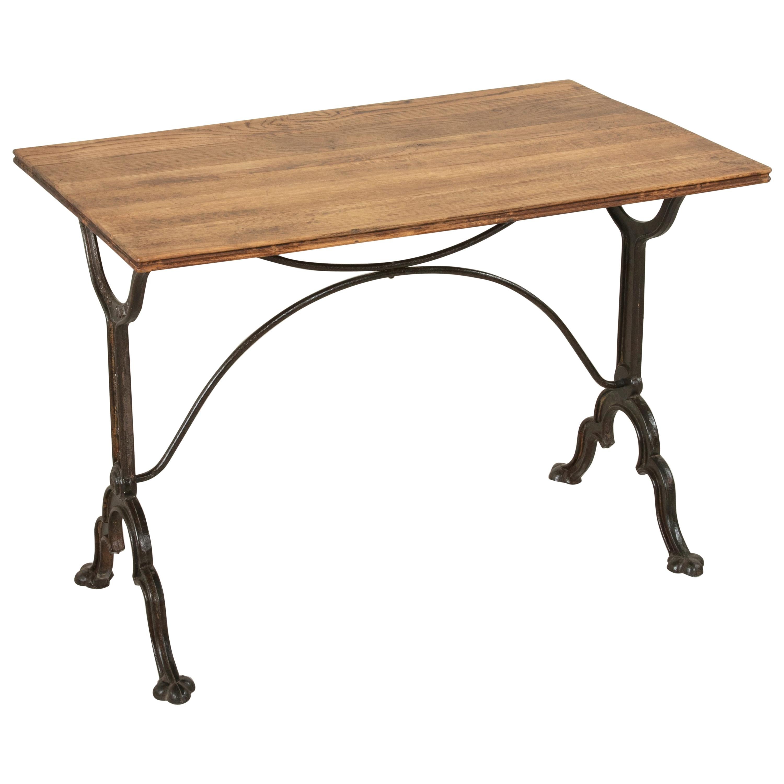 Early 20th Century French Iron and Oak Bistro Table or Cafe Table