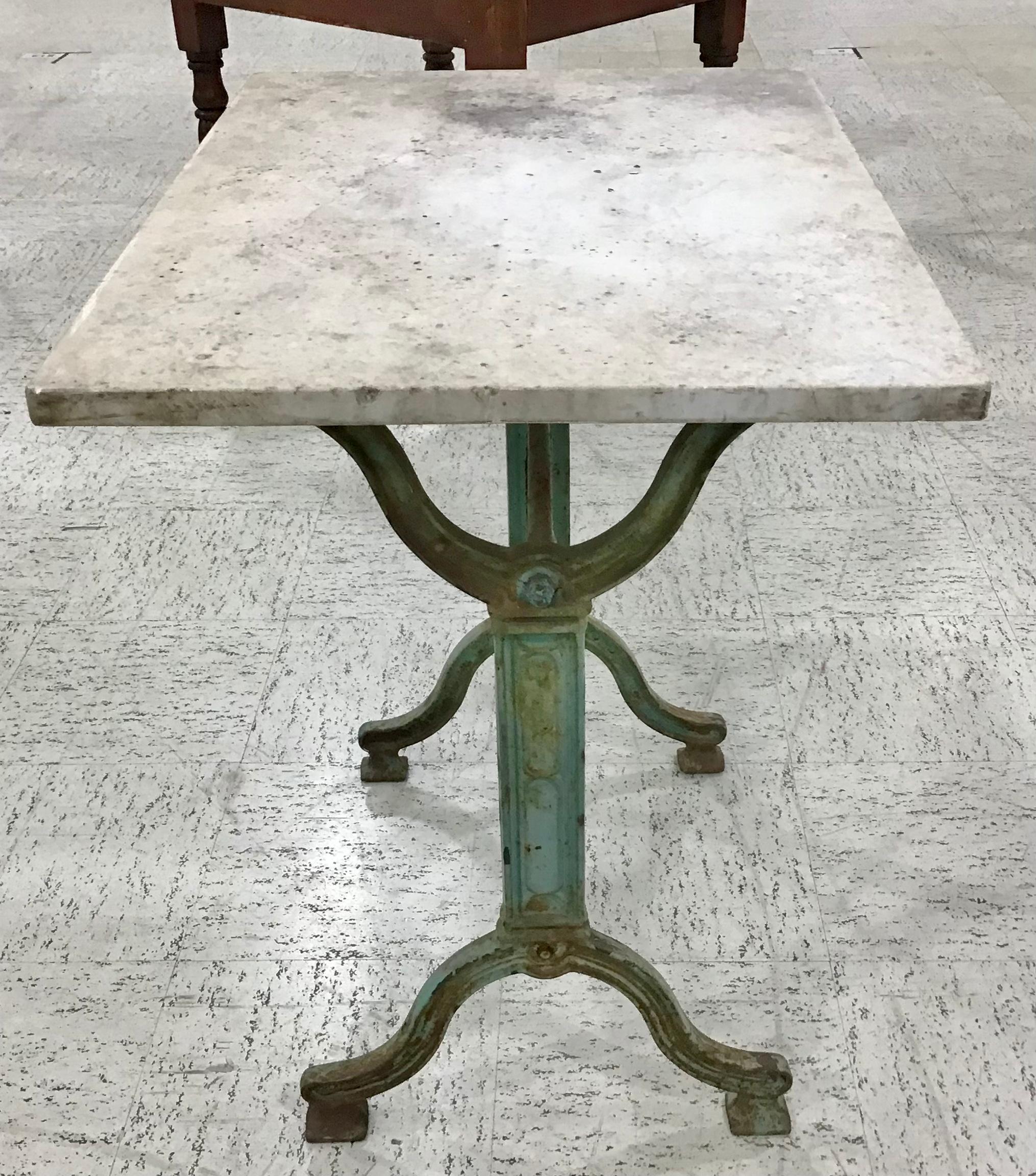 Early 20th Century French Iron Bistro Table or Outdoor Garden Table with Marble at 1stDibs