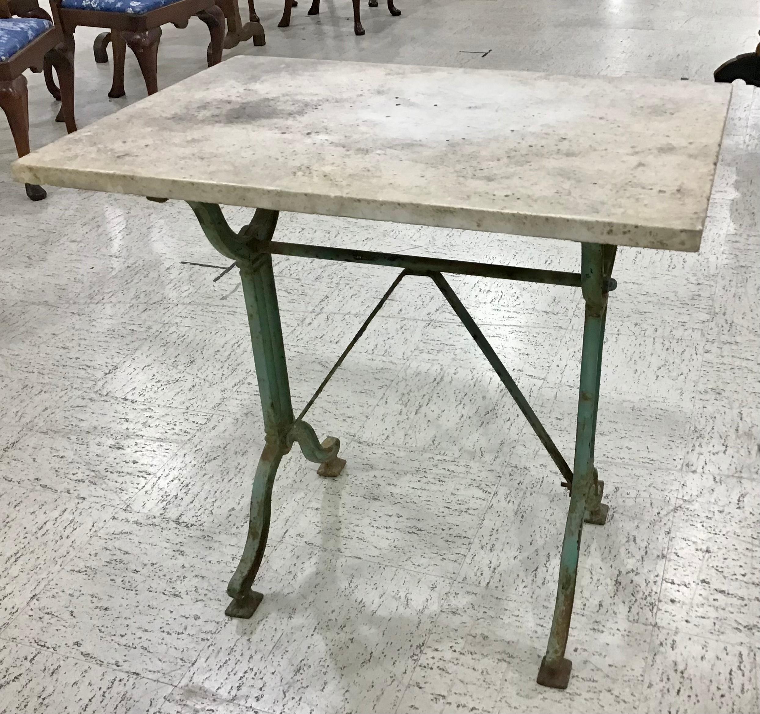French Provincial Early 20th Century French Iron Bistro Table or Outdoor Garden Table with Marble