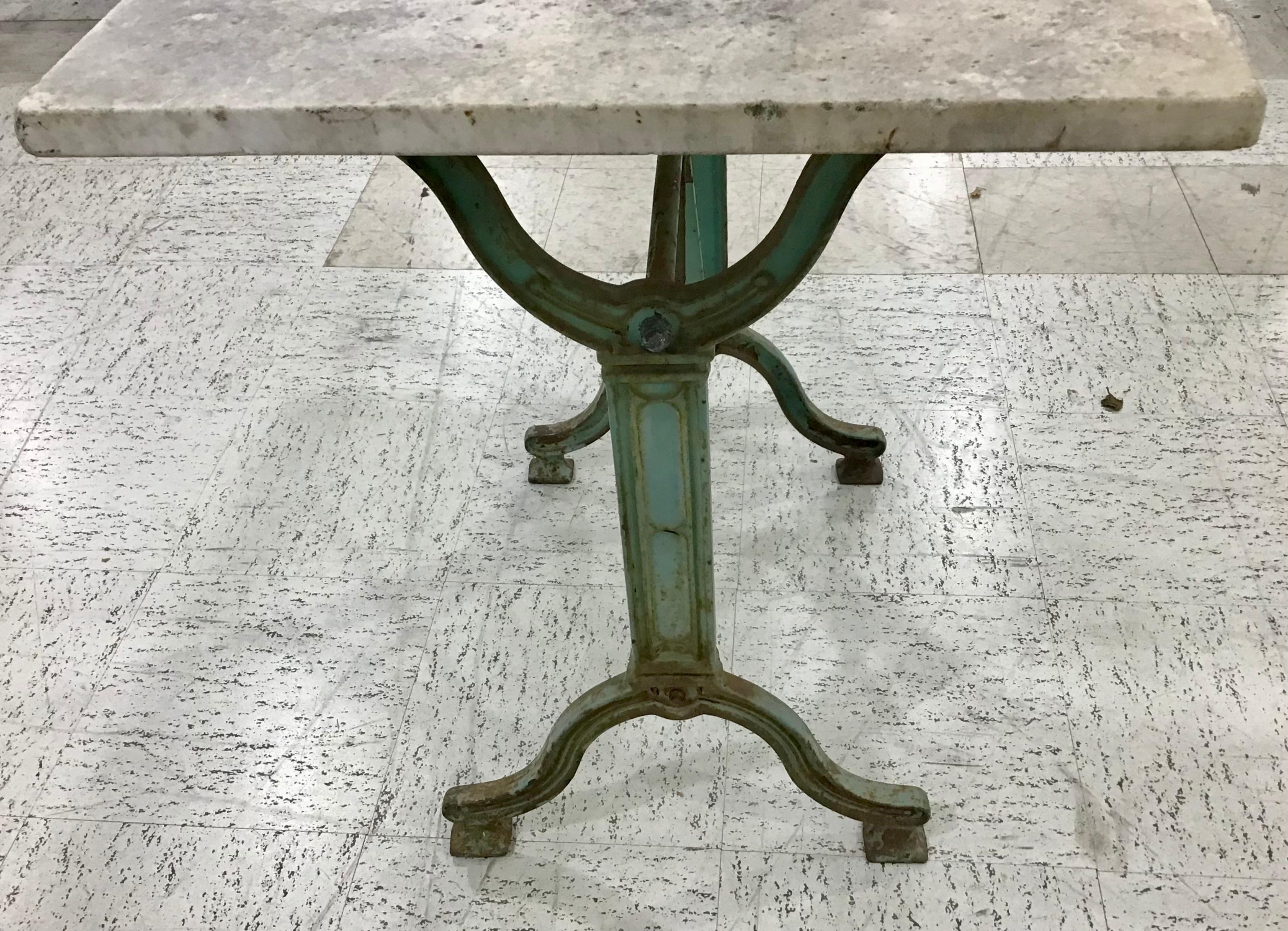 Early 20th Century French Iron Bistro Table or Outdoor Garden Table with Marble In Good Condition In Bradenton, FL