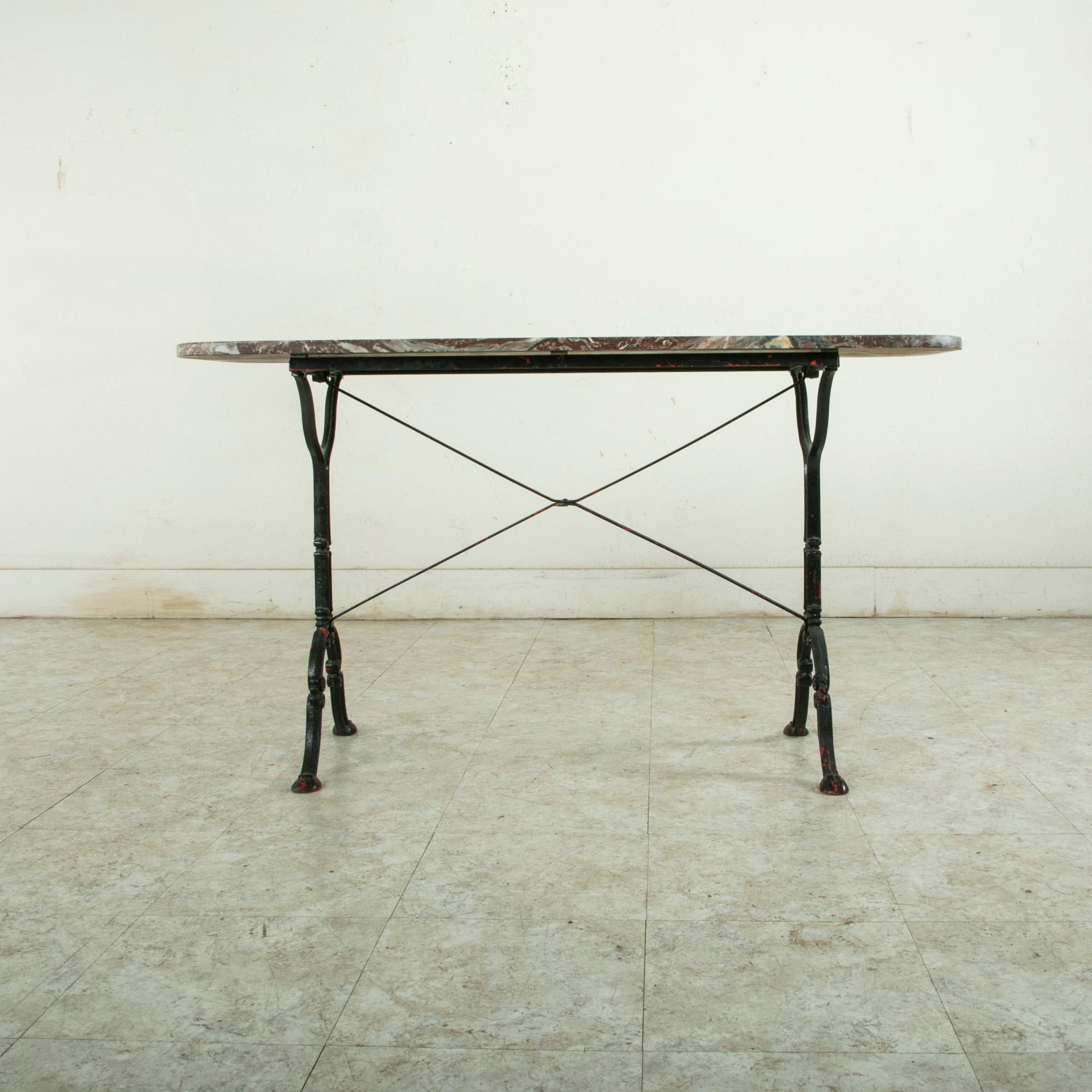 Early 20th Century French Iron Bistro Table or Outdoor Garden Table with Marble 2