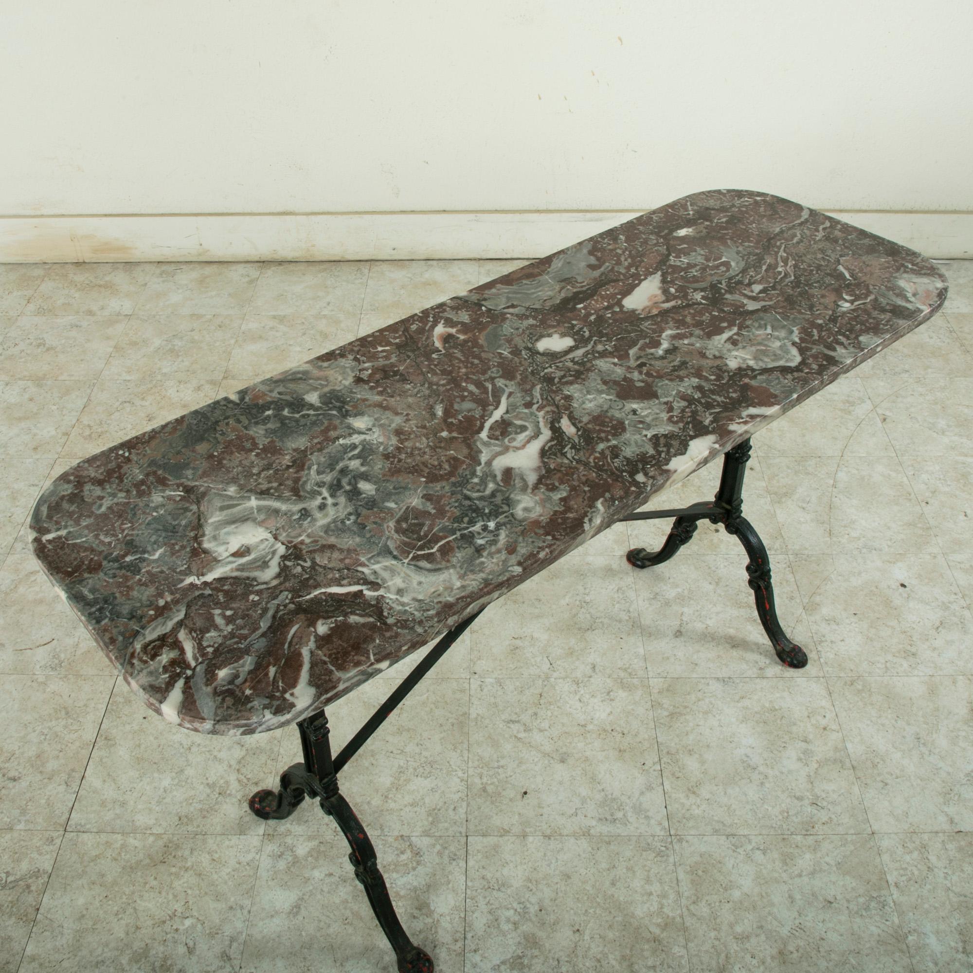 Early 20th Century French Iron Bistro Table or Outdoor Garden Table with Marble 4