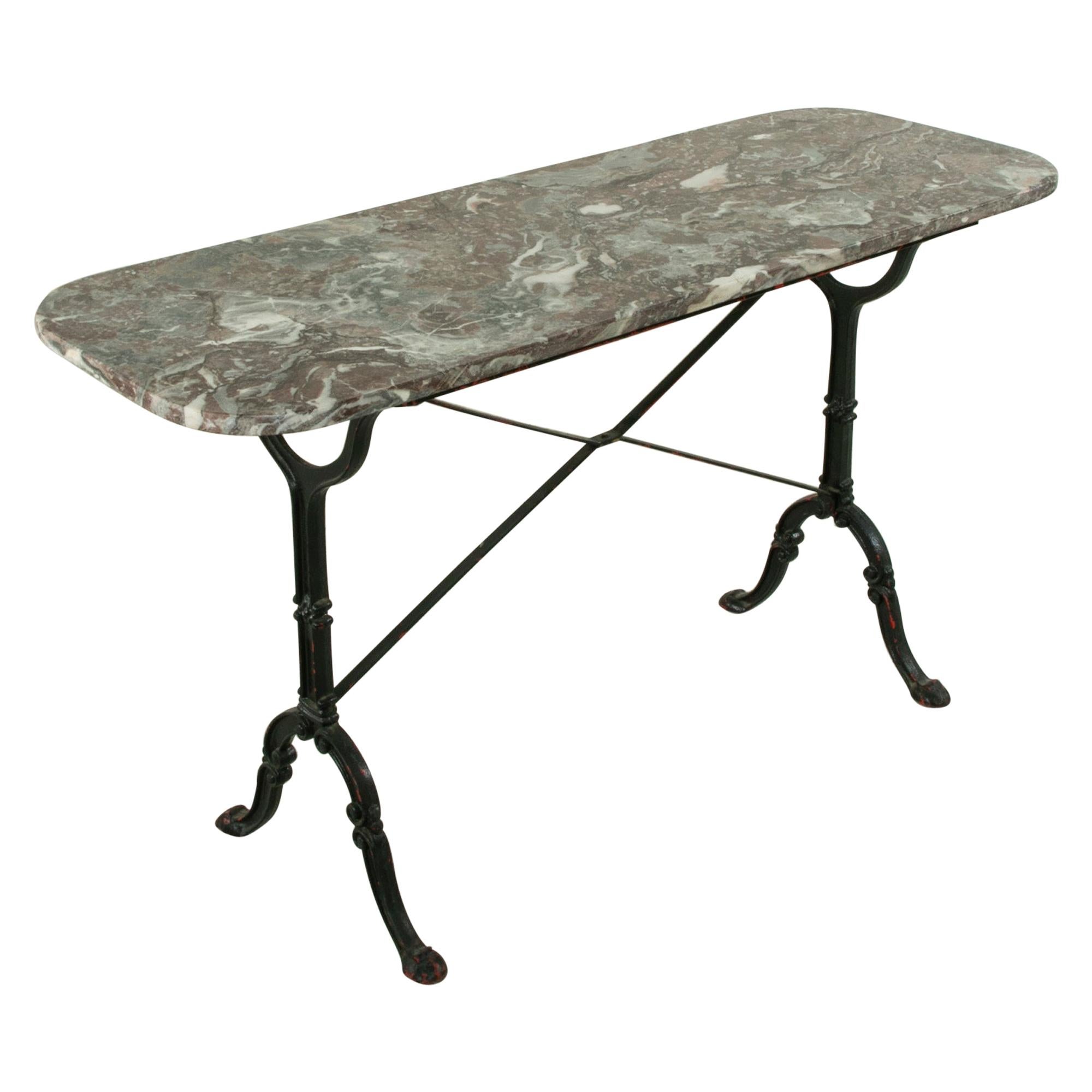 Early 20th Century French Iron Bistro Table or Outdoor Garden Table with Marble