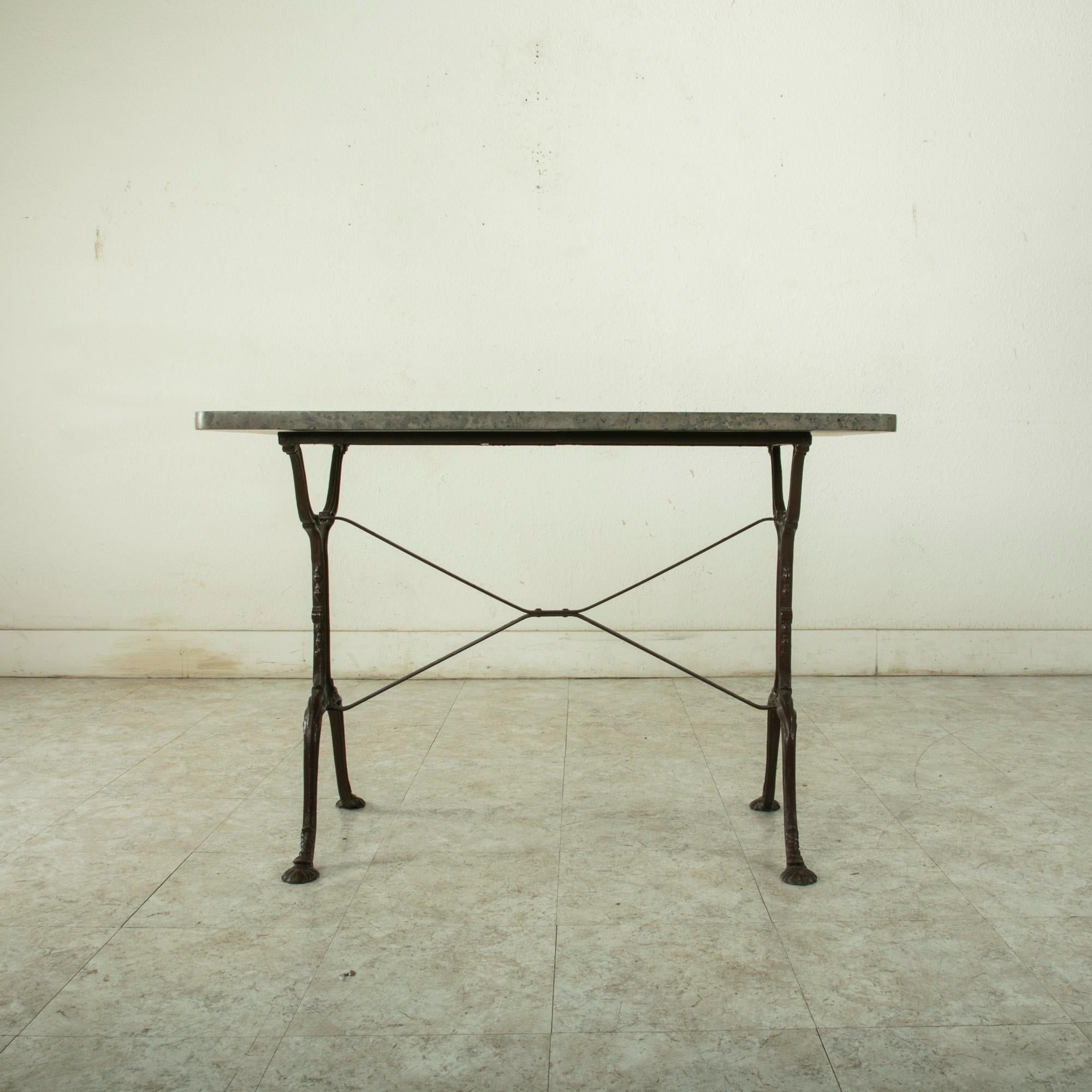 Early 20th Century French Iron Bistro Table with Grey Marble Top In Good Condition In Fayetteville, AR