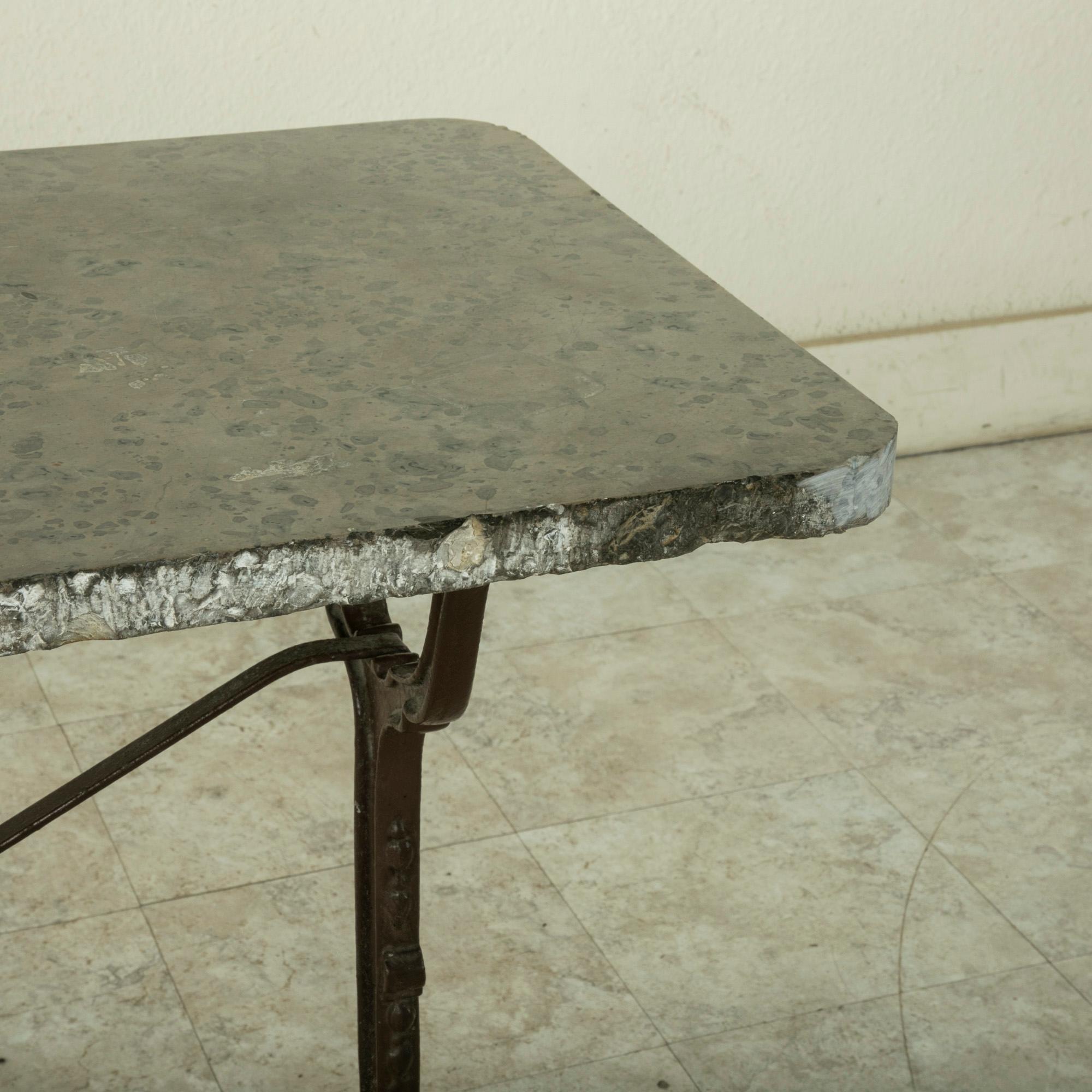 Early 20th Century French Iron Bistro Table with Grey Marble Top 4