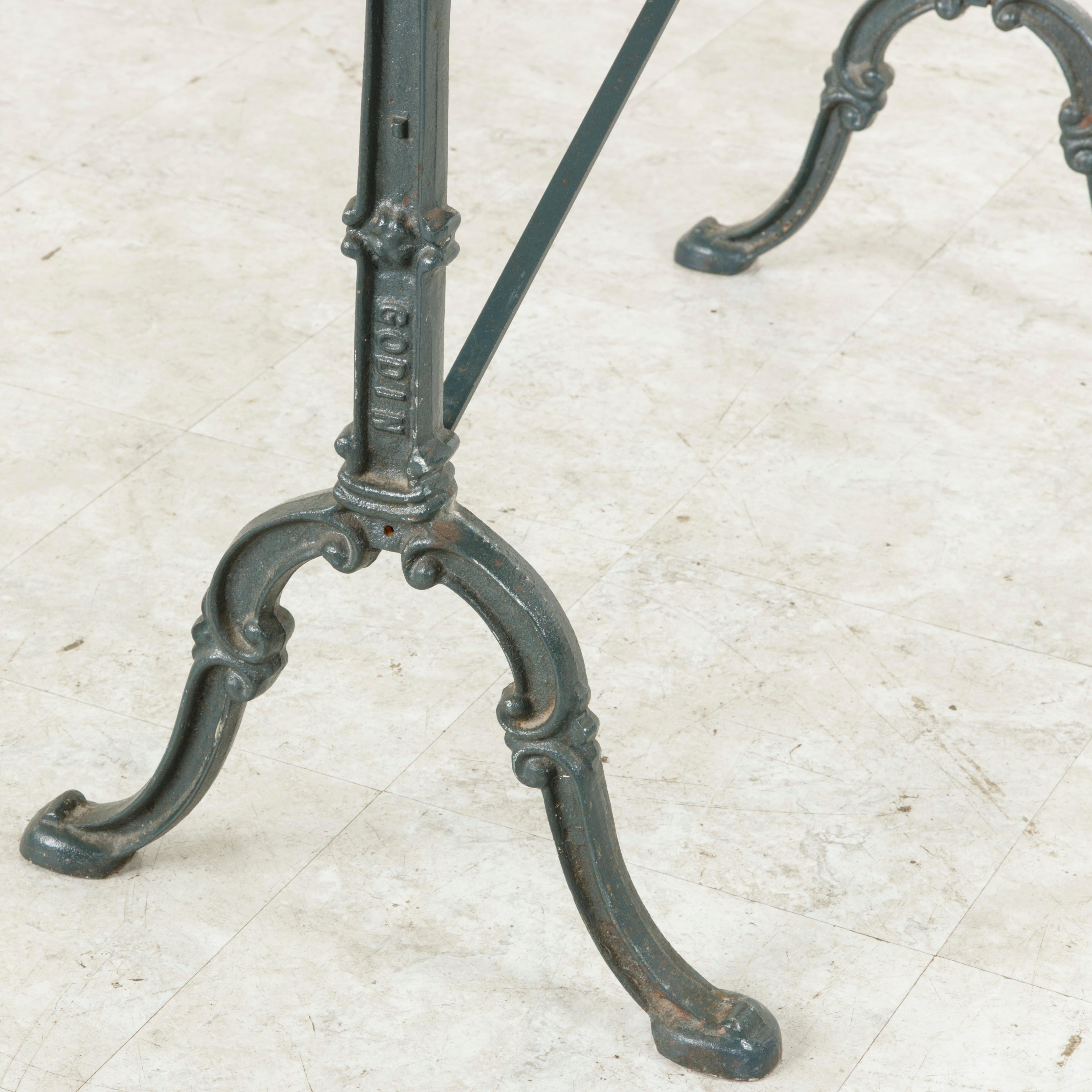 Early 20th Century French Iron Bistro Table with Maker's Name Godin, Marble Top 3