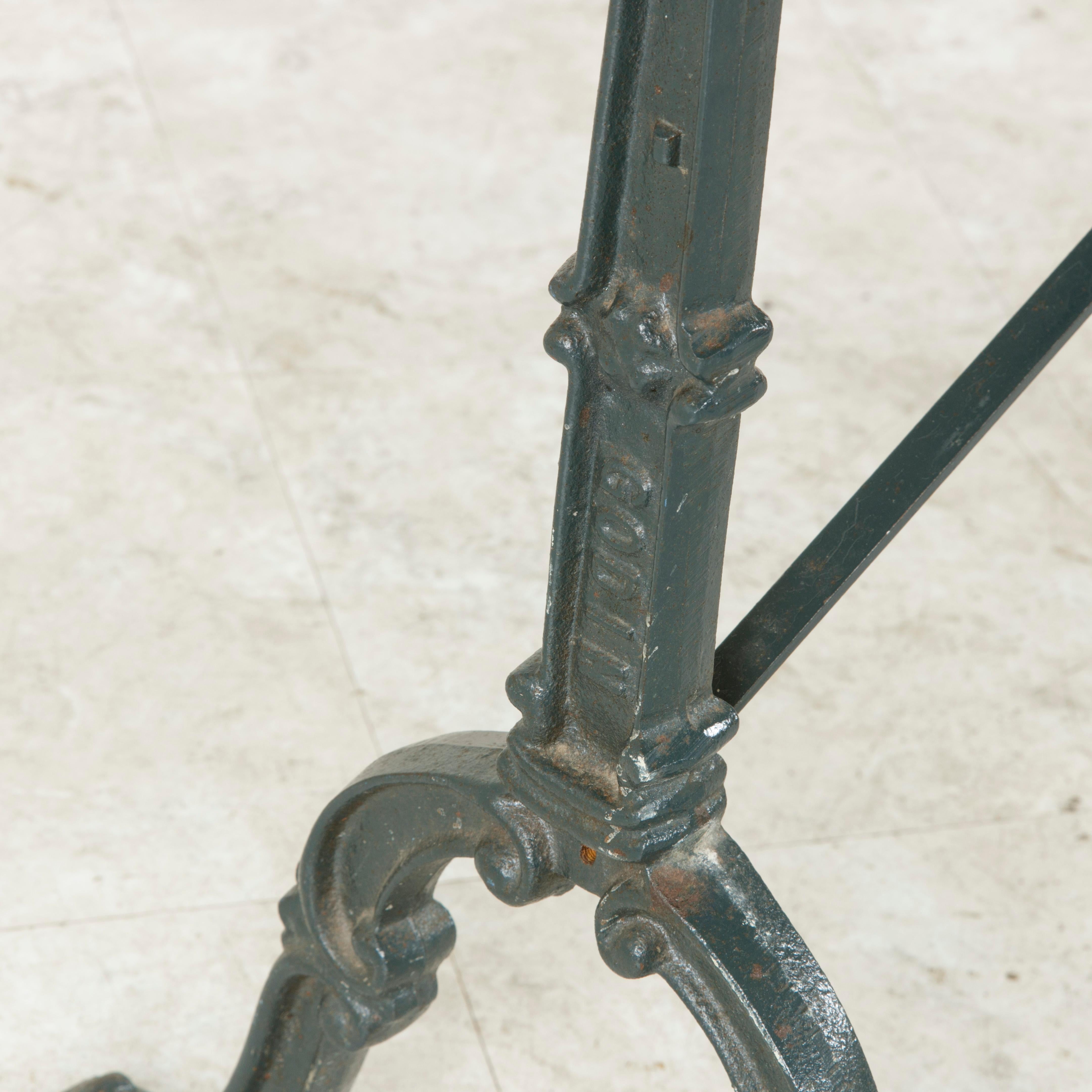 Early 20th Century French Iron Bistro Table with Maker's Name Godin, Marble Top 4