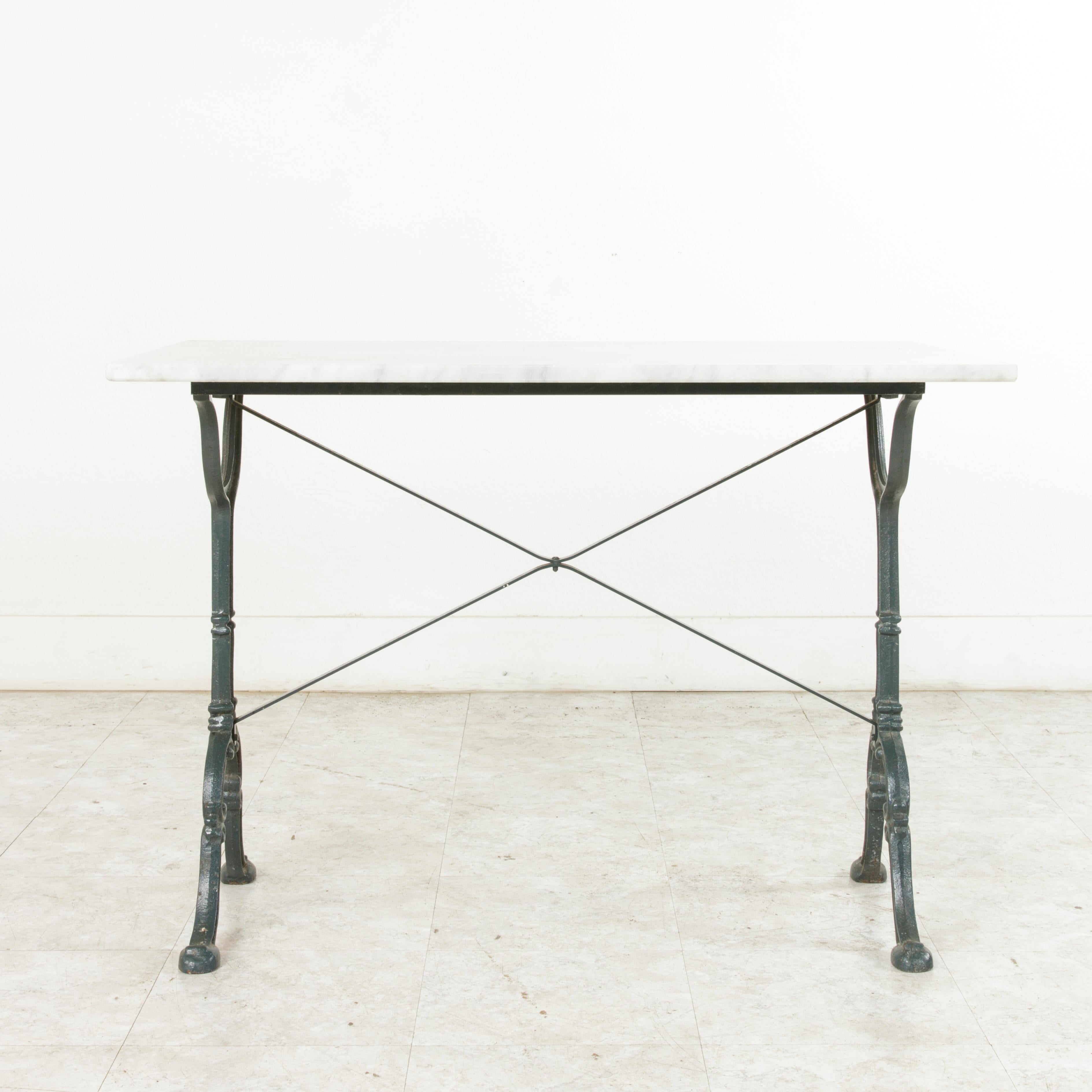 Early 20th Century French Iron Bistro Table with Maker's Name Godin, Marble  Top at 1stDibs