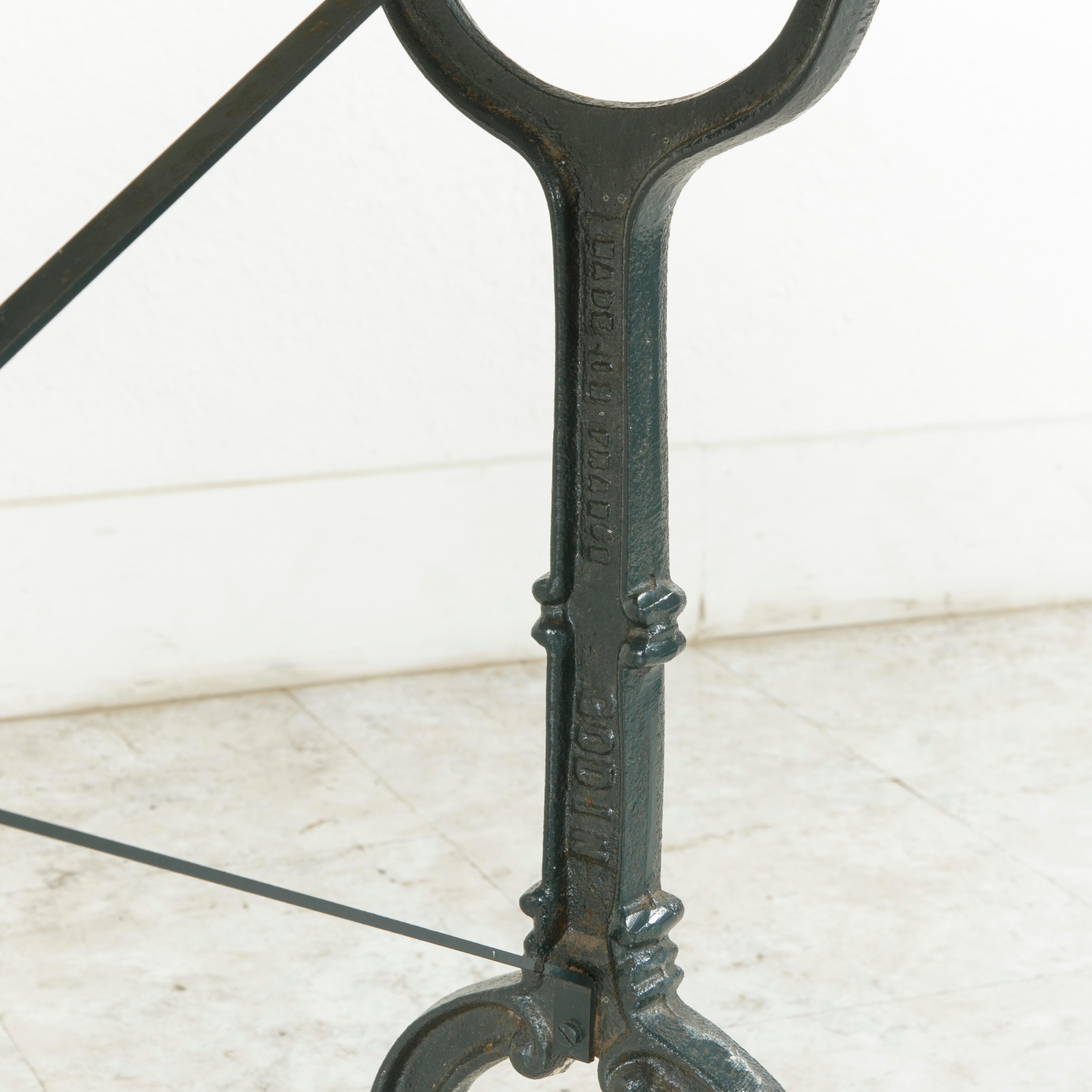 Early 20th Century French Iron Bistro Table with Maker's Name Godin, Marble Top 2