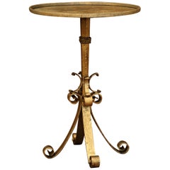 Antique Early 20th Century French Iron Gilt Painted Martini Pedestal Round Table