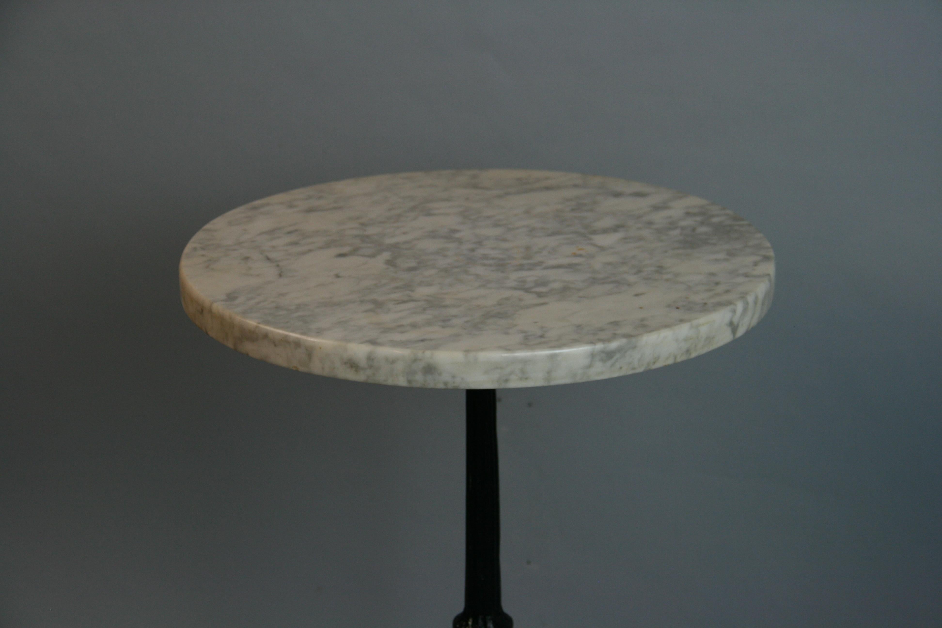 Bistro Table  20th Century French Iron Martini Pedestal Table with Marble Top In Good Condition In Douglas Manor, NY