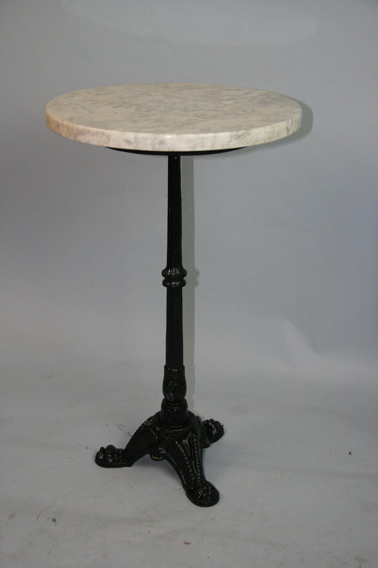 Bistro Table  20th Century French Iron Martini Pedestal Table with Marble Top For Sale 1