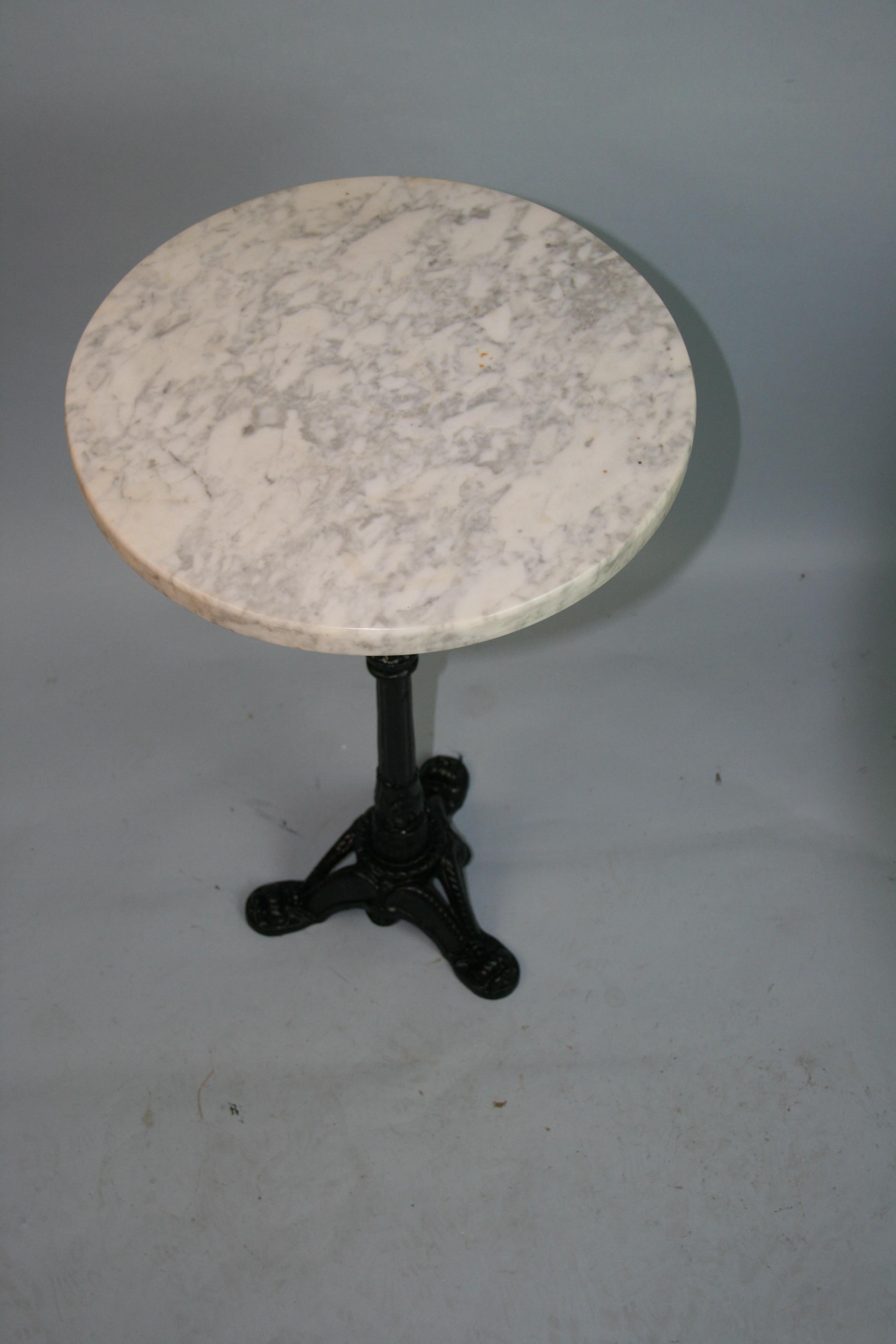 Bistro Table  20th Century French Iron Martini Pedestal Table with Marble Top For Sale 5
