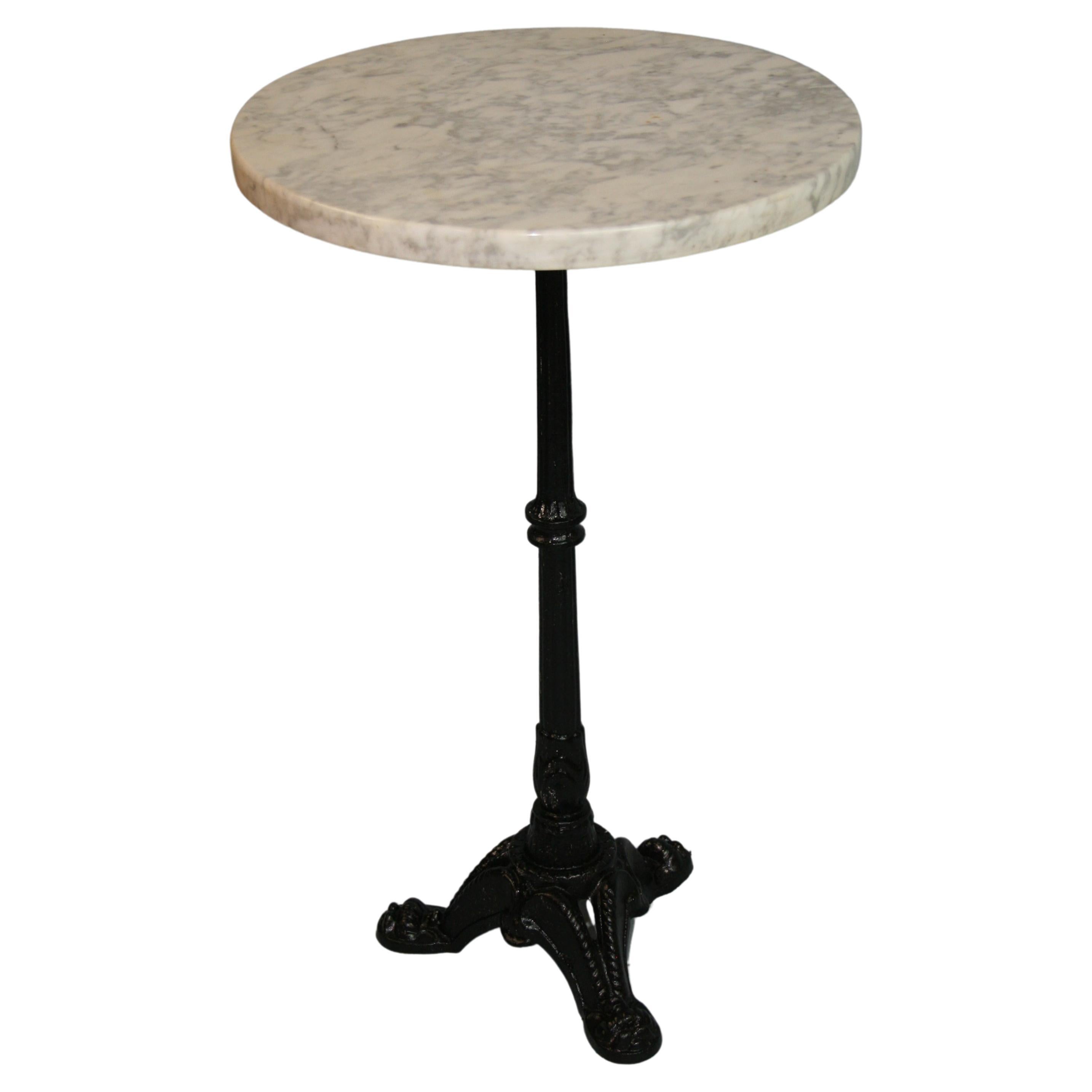 Bistro Table  20th Century French Iron Martini Pedestal Table with Marble Top For Sale
