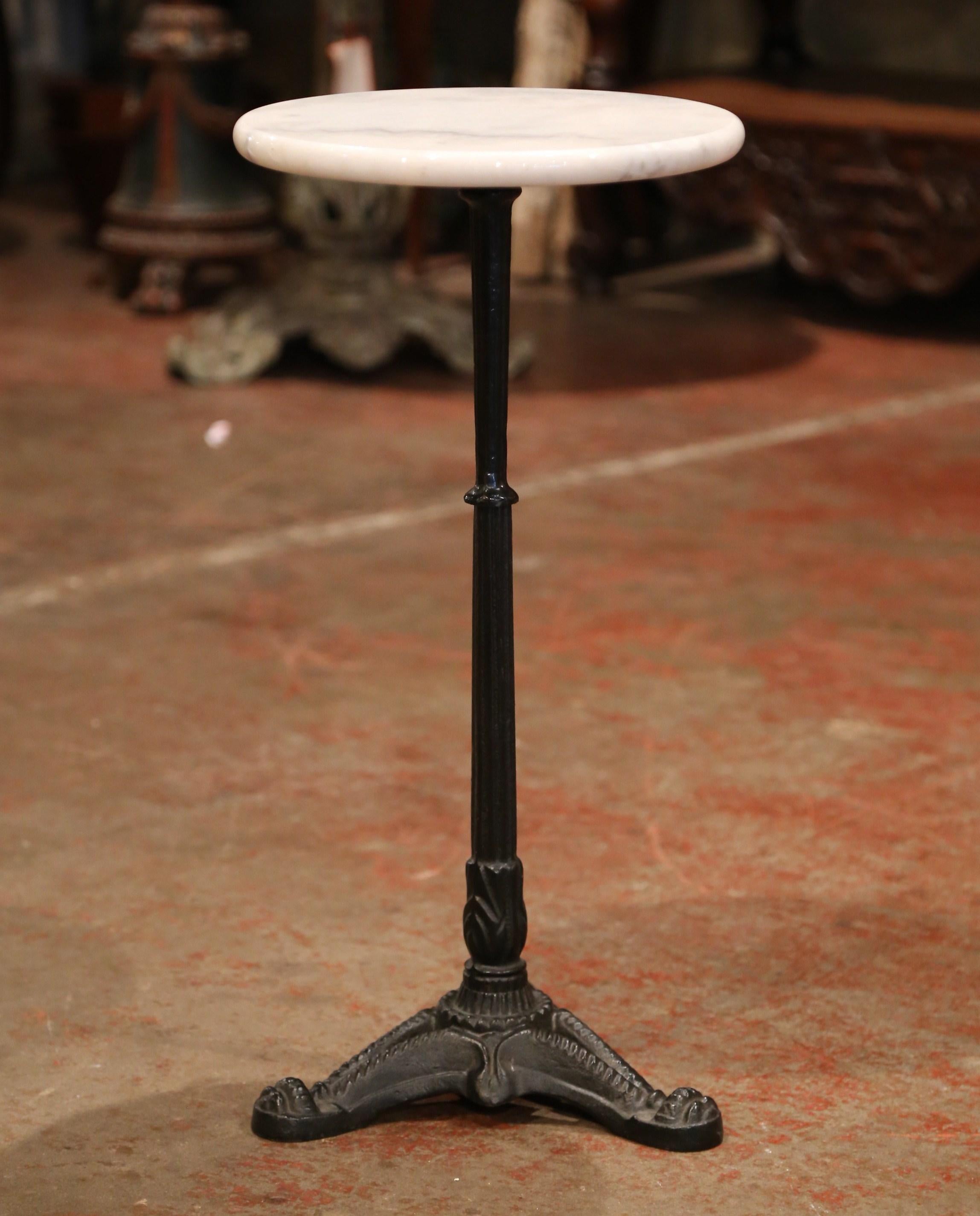 Hand-Crafted Early 20th Century French Iron Martini Pedestal Table with Round Marble Top