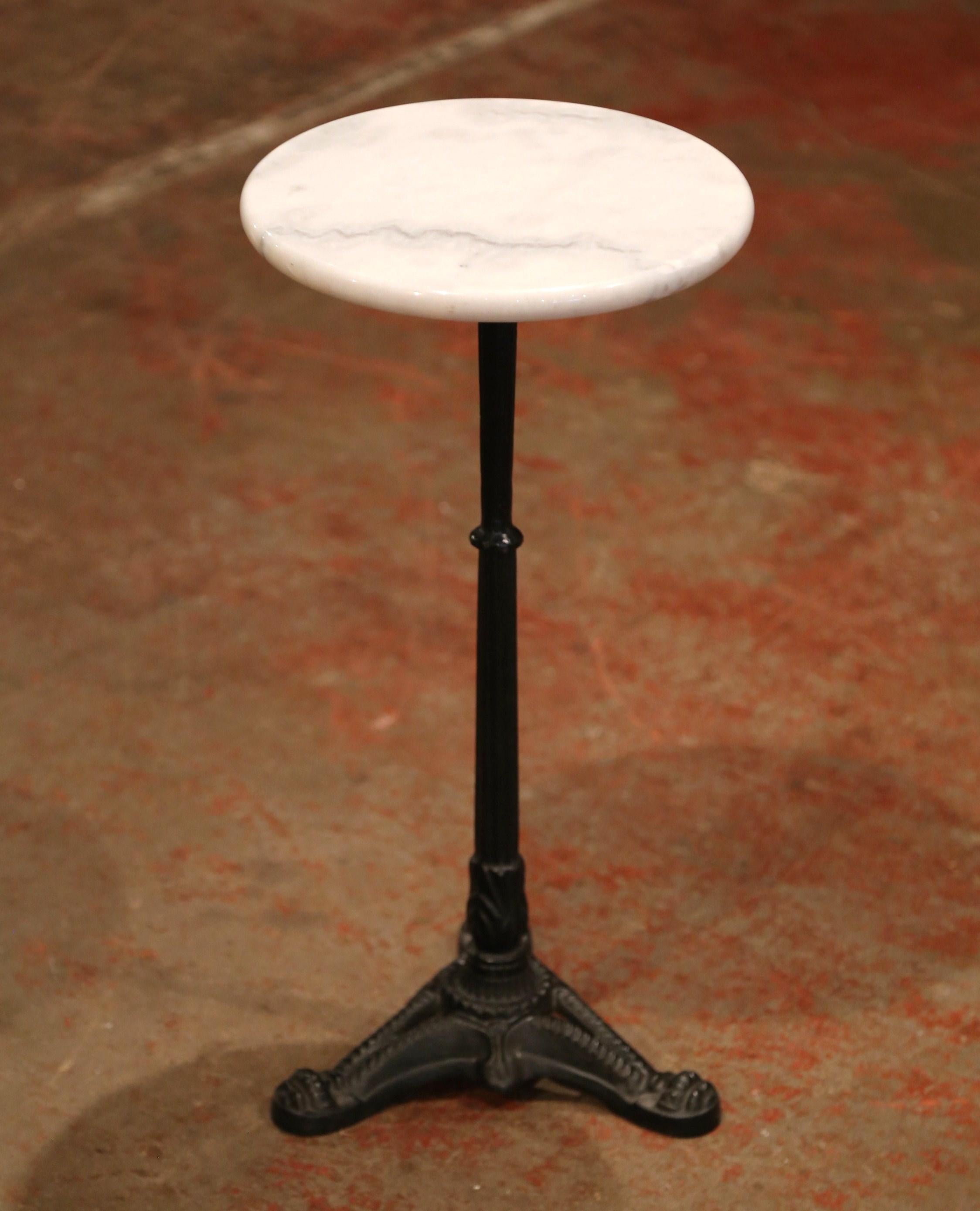 Early 20th Century French Iron Martini Pedestal Table with Round Marble Top In Excellent Condition In Dallas, TX