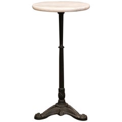 Early 20th Century French Iron Martini Pedestal Table with Round Marble Top